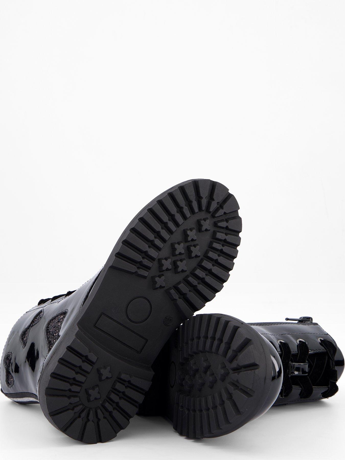  image of the-very-collection-girls-glitter-bow-detail-patent-zip-up-boot-black