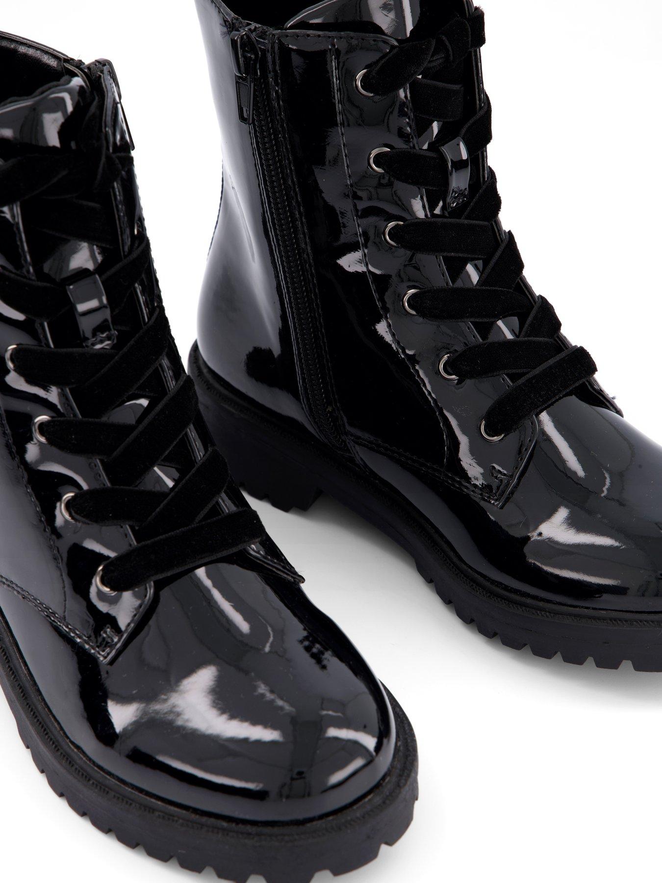  image of the-very-collection-girls-glitter-bow-detail-patent-zip-up-boot-black