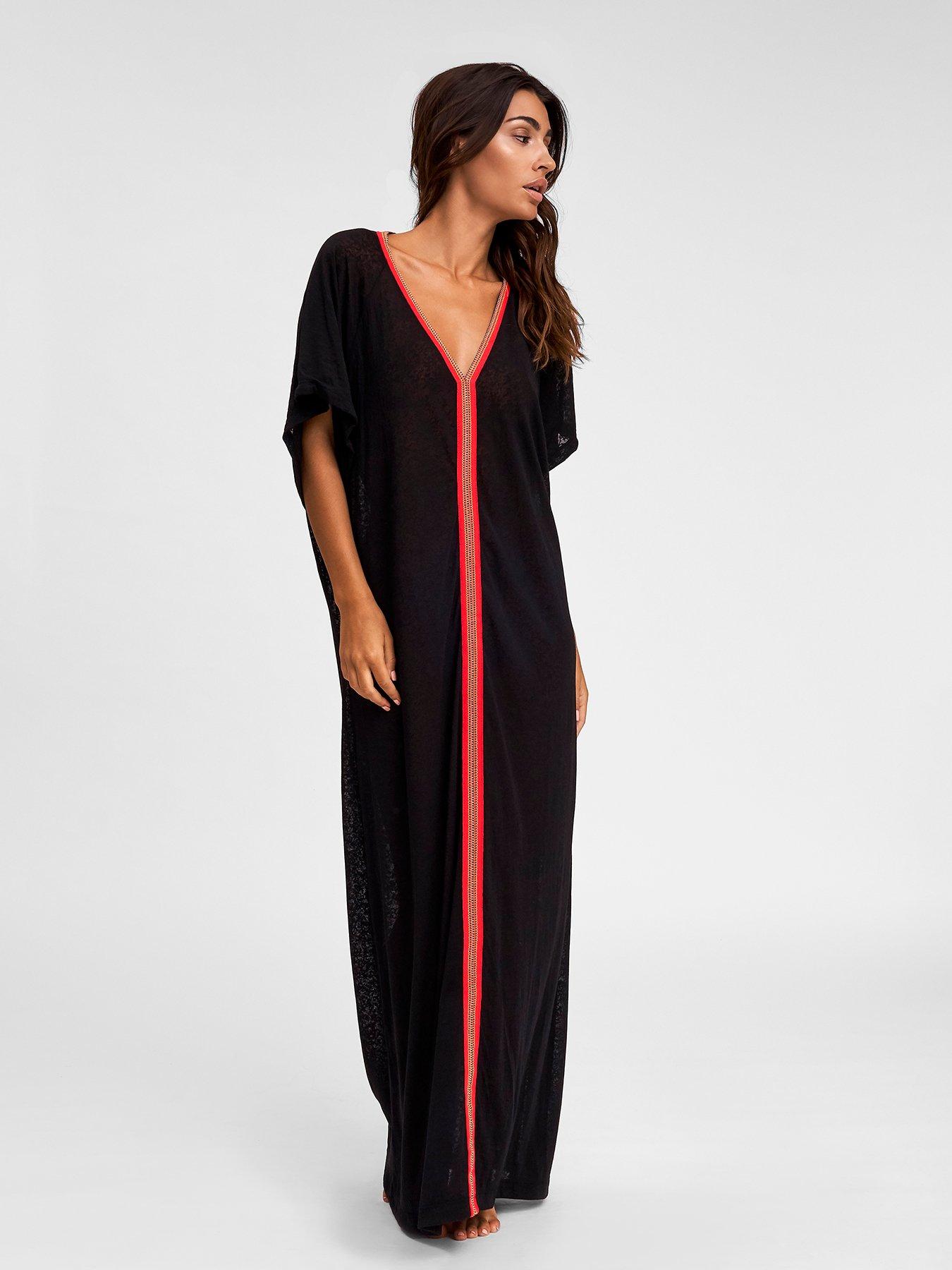 PITUSA Inca Abaya Lightweight Beach Dress - Black | Littlewoods