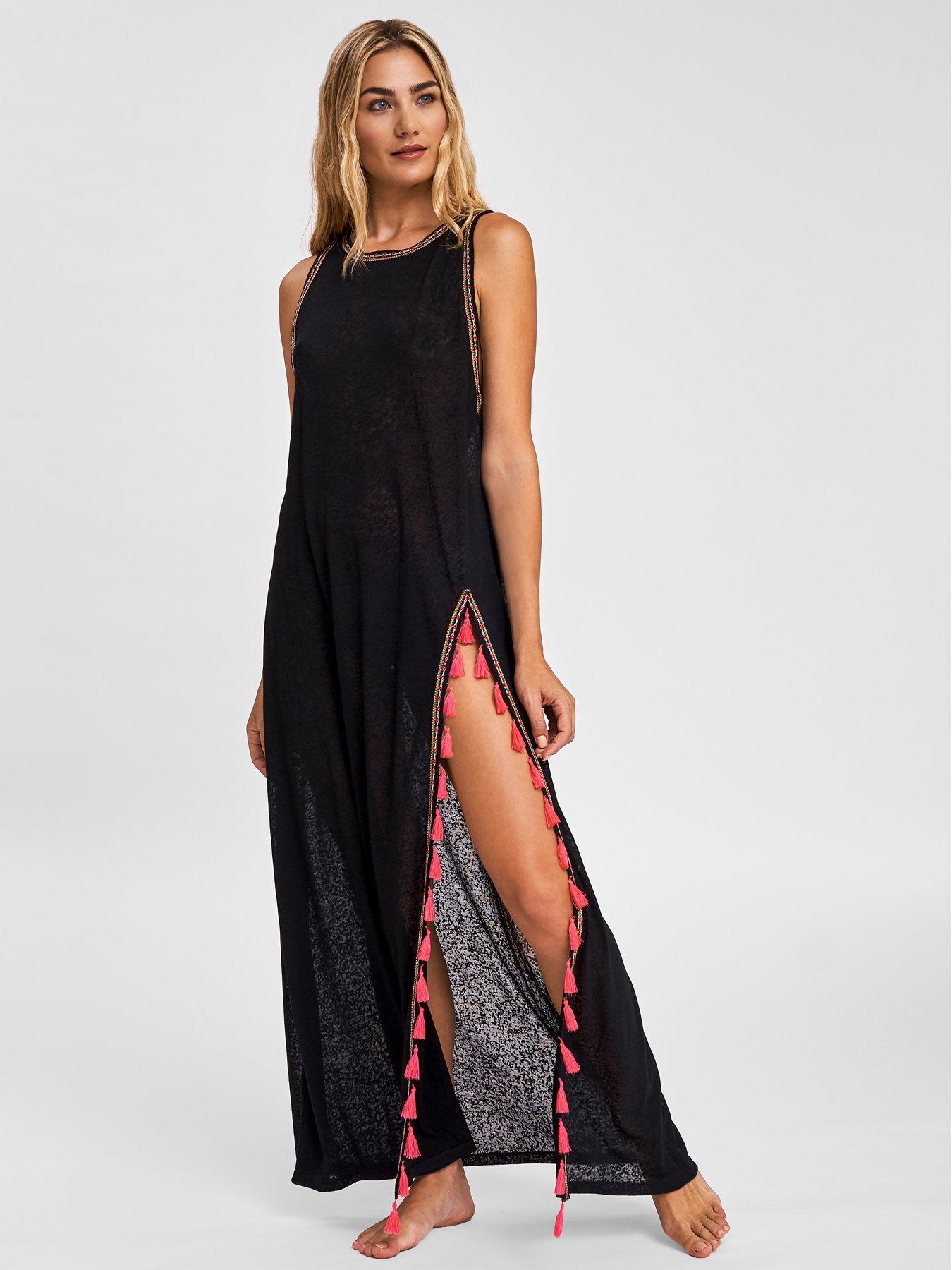 pitusa-tassel-slit-dress-black