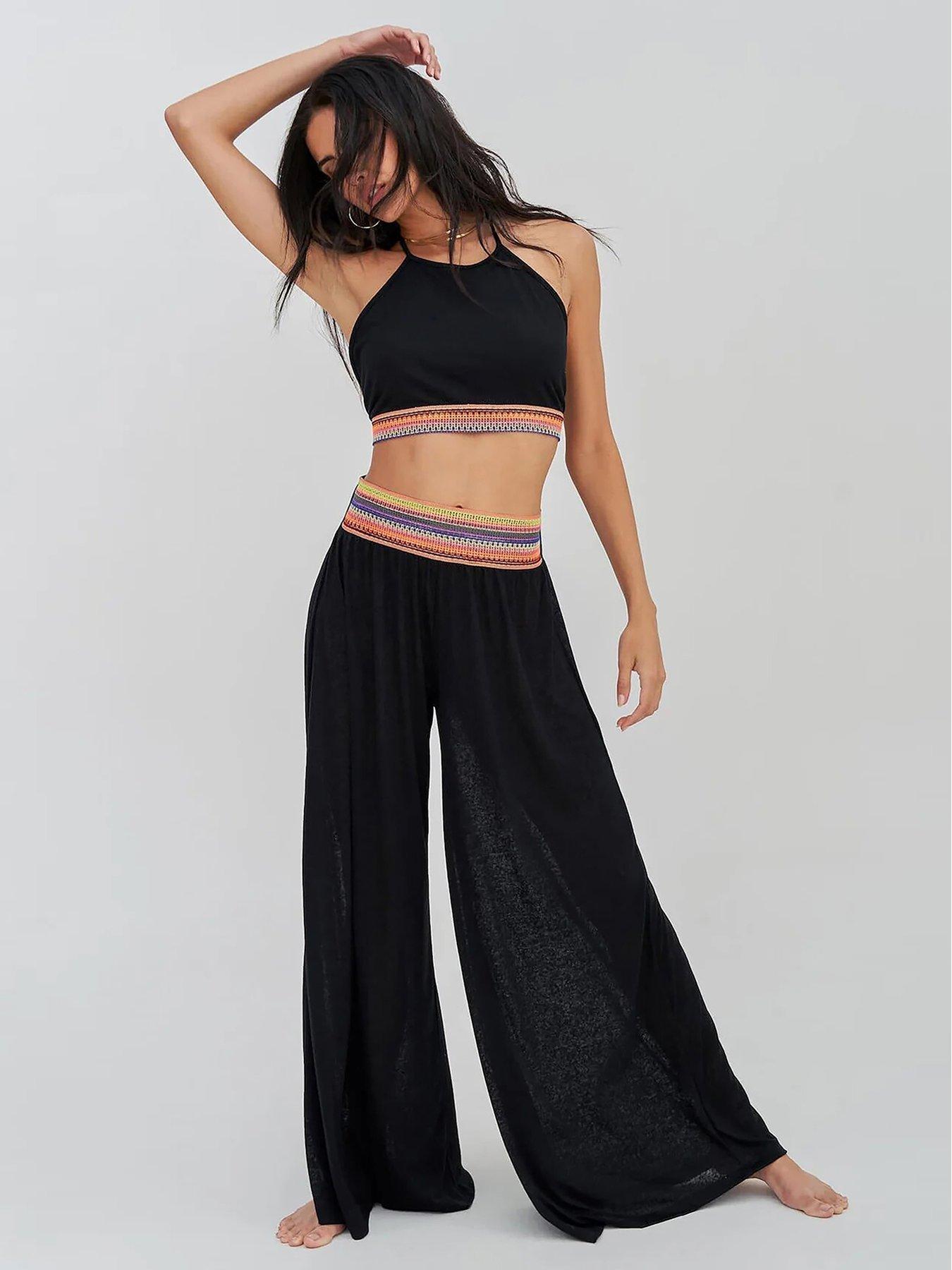 undefined Pitusa Halter Top  &  Wide Leg Pants Set - Black