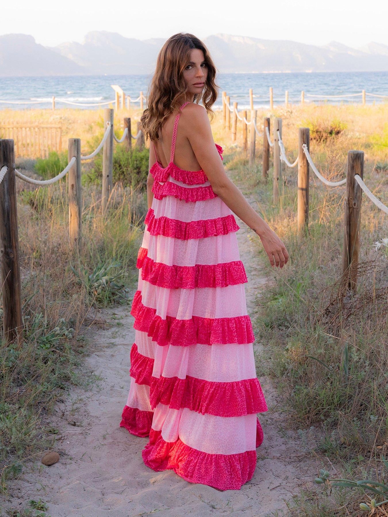 undefined Colourblock Tiered Ruffle Dress - Light Pink