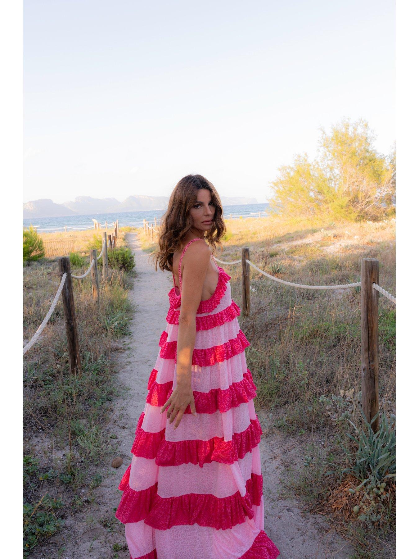 Image 3 of 4 of PITUSA Pitusa Coloublock Tiered Ruffle Dress - Light Pink