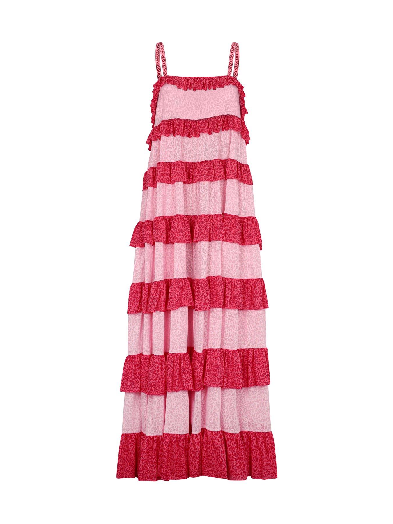 Image 4 of 4 of PITUSA Pitusa Coloublock Tiered Ruffle Dress - Light Pink