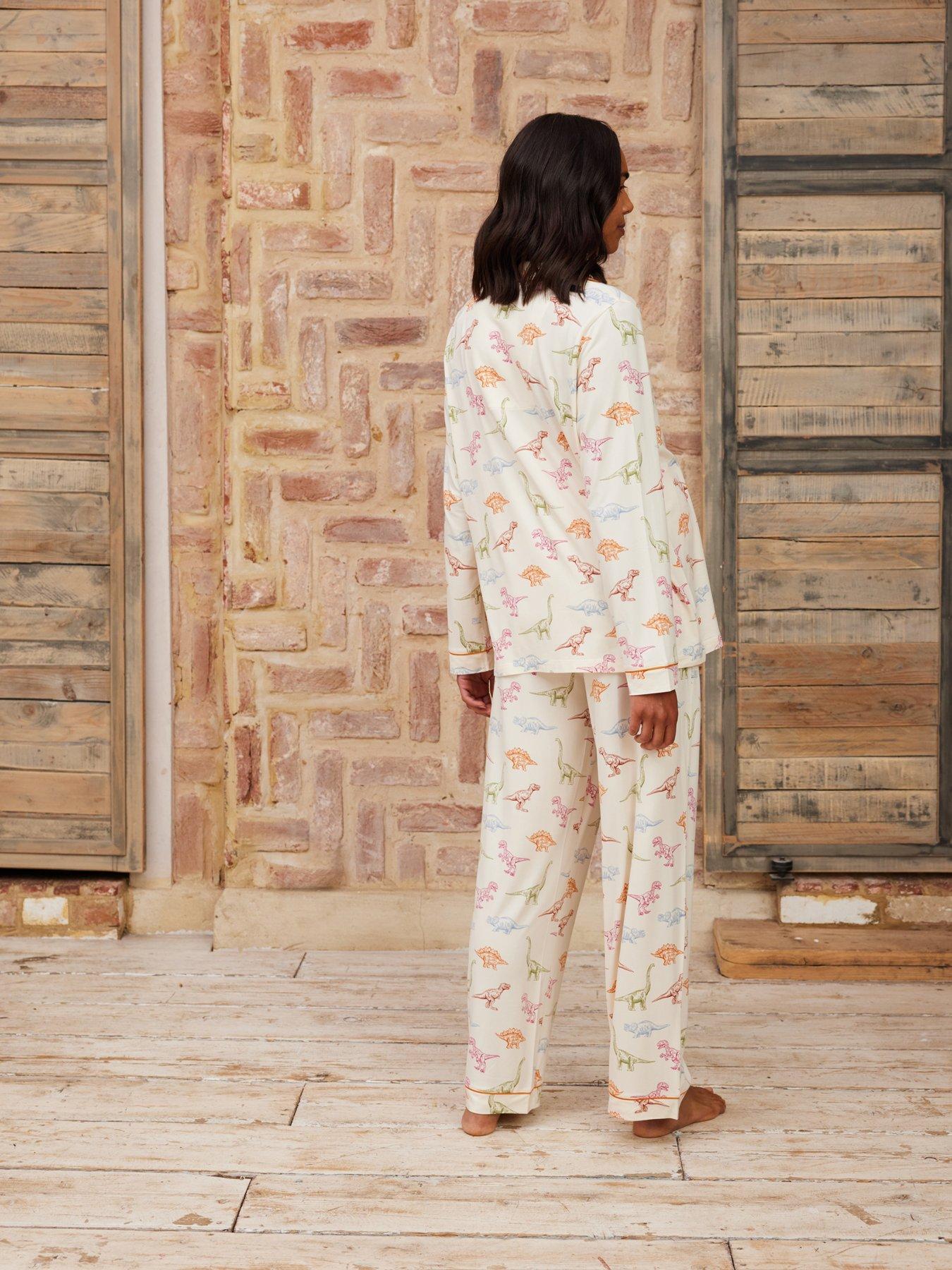 Image 2 of 3 of CHELSEA PEERS Maternity Dinosaur Print Long Pyjama Set