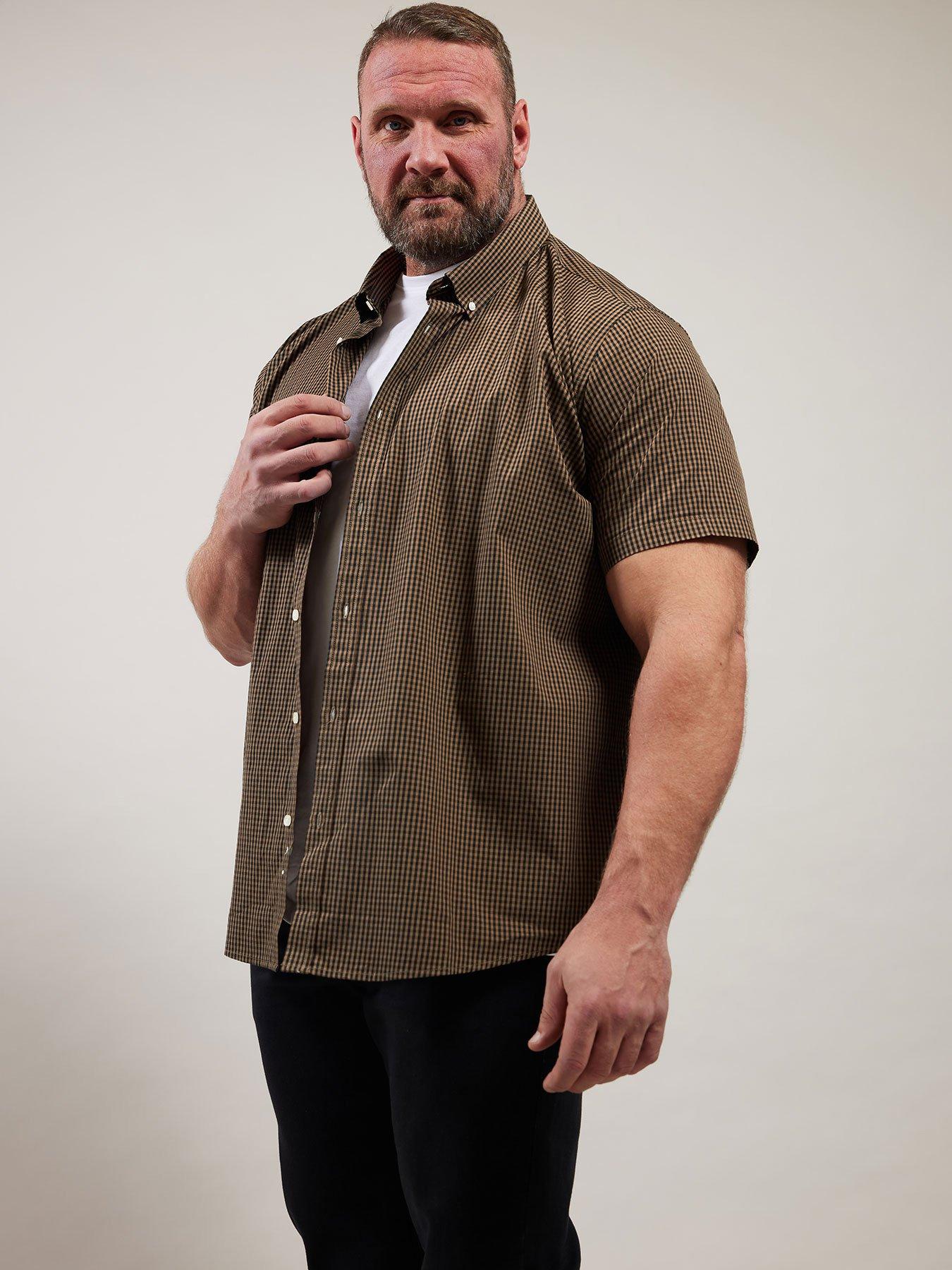 badrhino-gingham-check-short-sleeve-shirt-brown