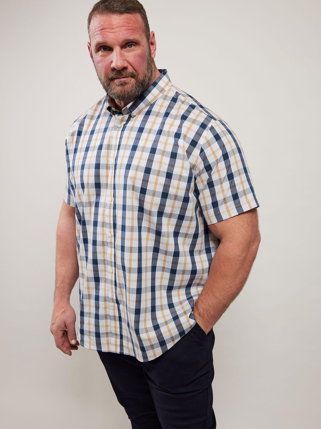 front image of badrhino-check-short-sleeve-shirt-blue