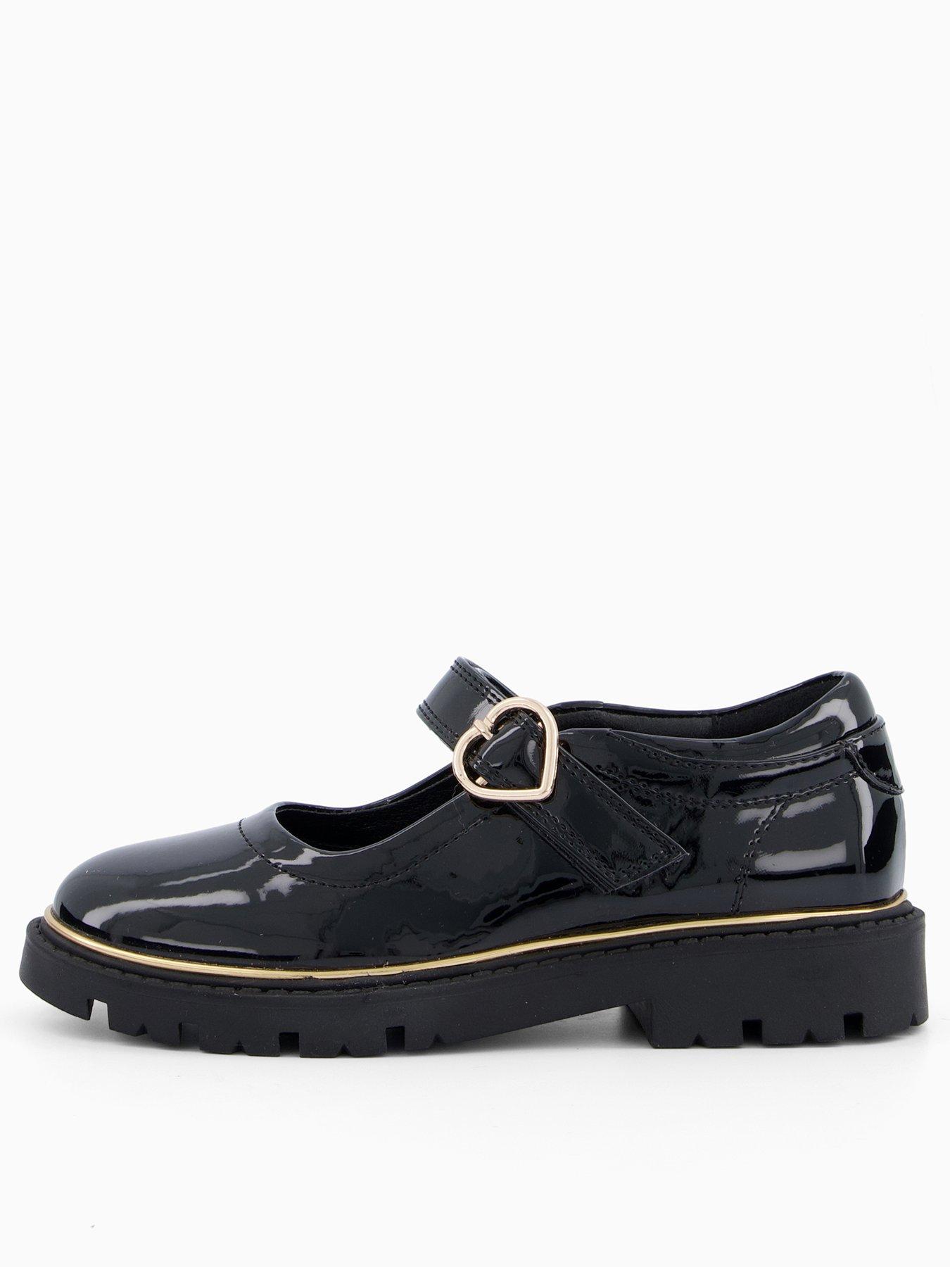 undefined Older Girls Heart Buckle School Shoes - Black