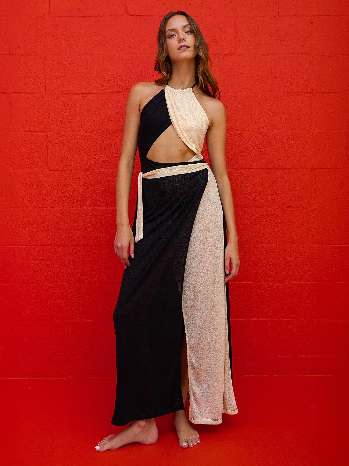 pitusa-colourblock-wrap-dress-black