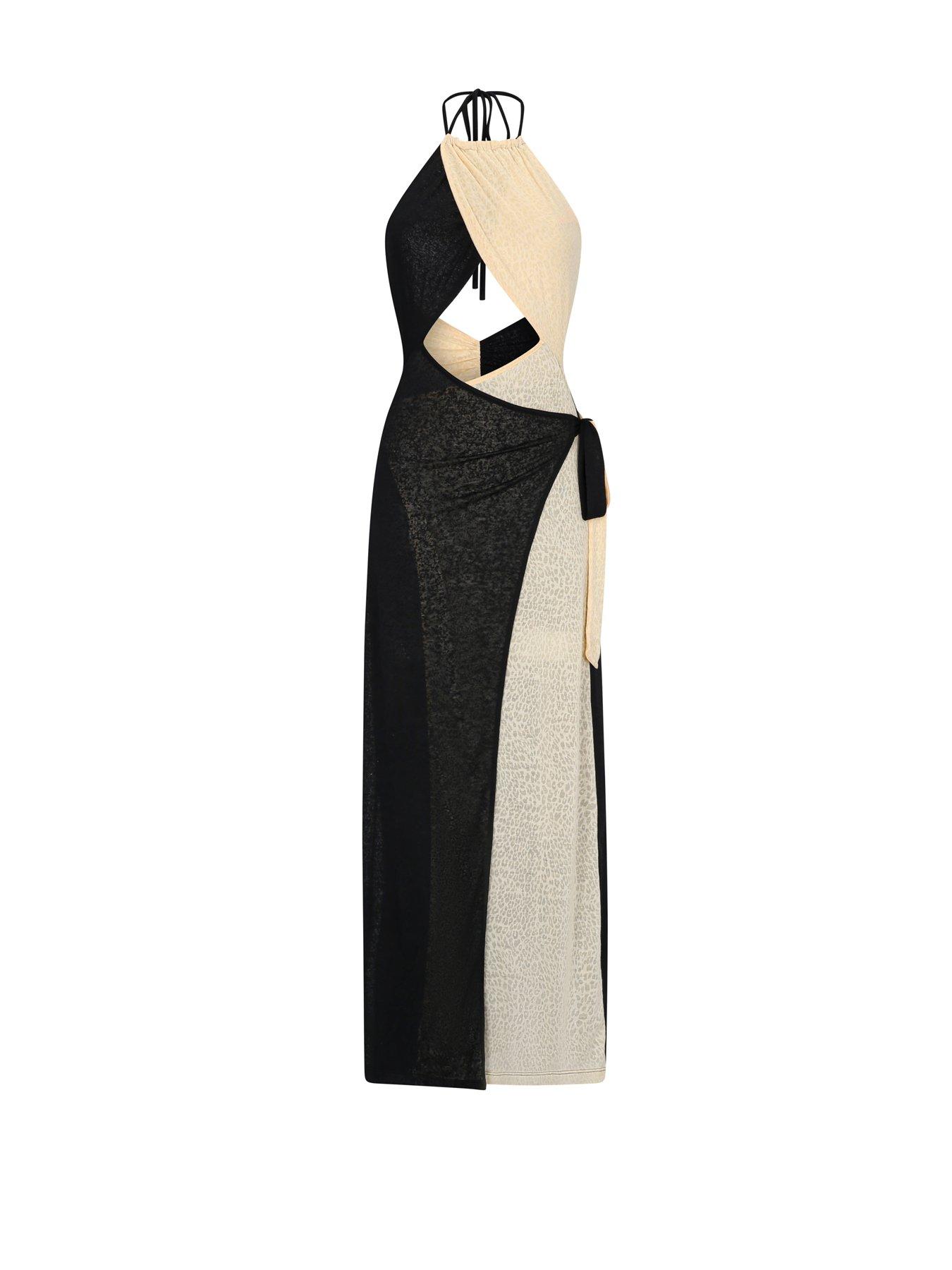 Image 4 of 4 of PITUSA Colourblock Wrap Lightweight Beach Dress - Black