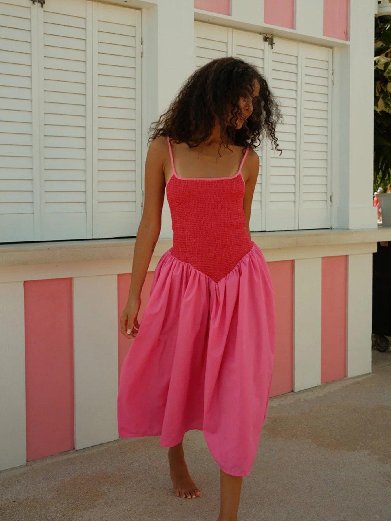 PITUSA Odette Smock Lightweight Beach Dress - Pink