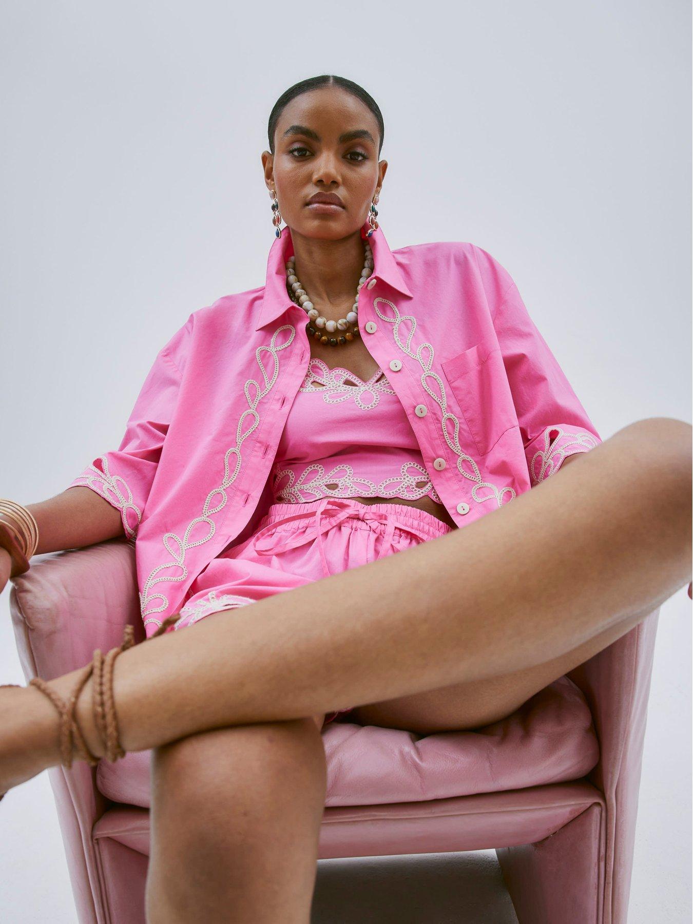 undefined Short Sleeve Boxy Cornelli Shirt - Pink