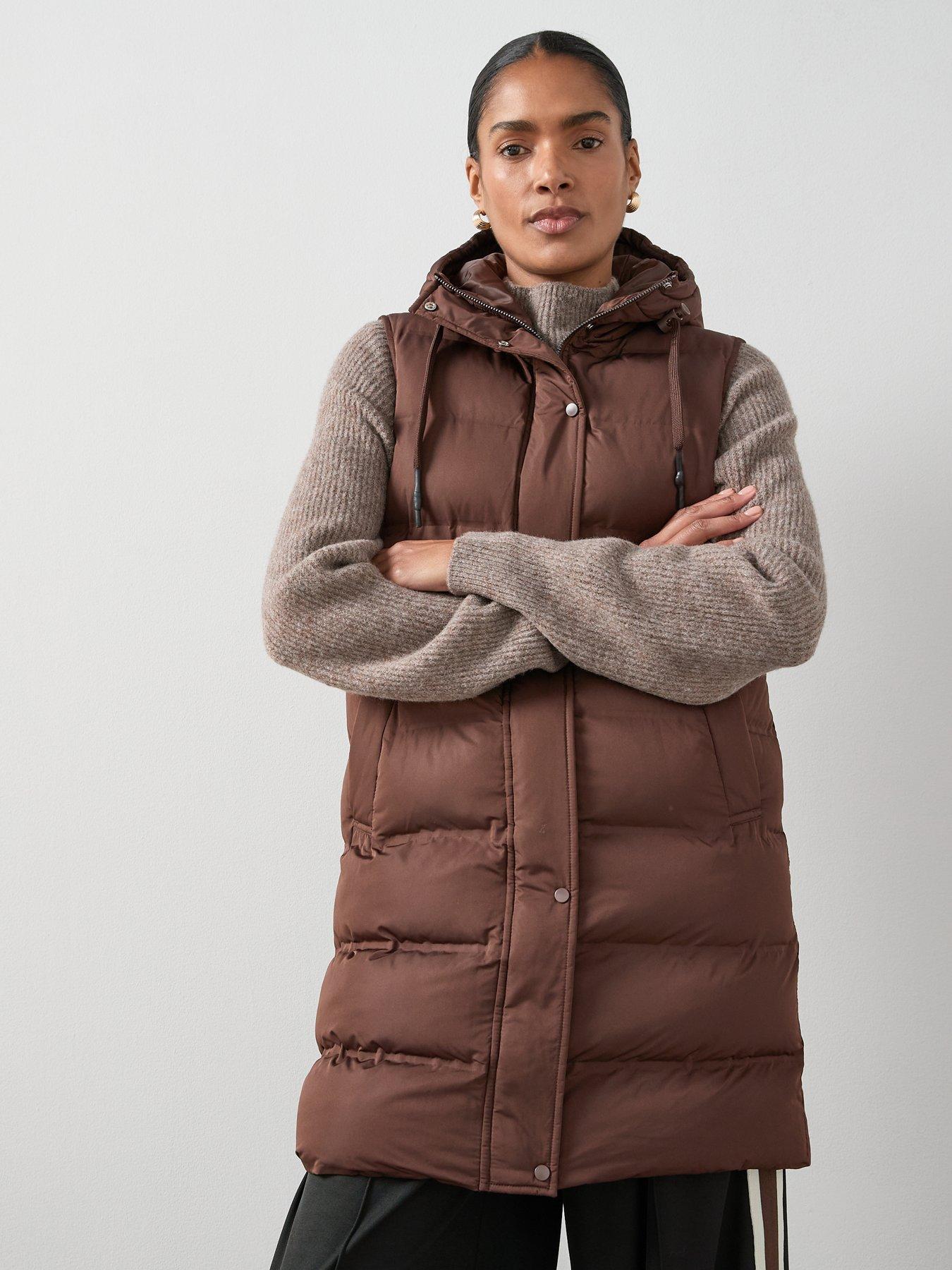 undefined Longline Hooded Gilet - Chocolate Brown