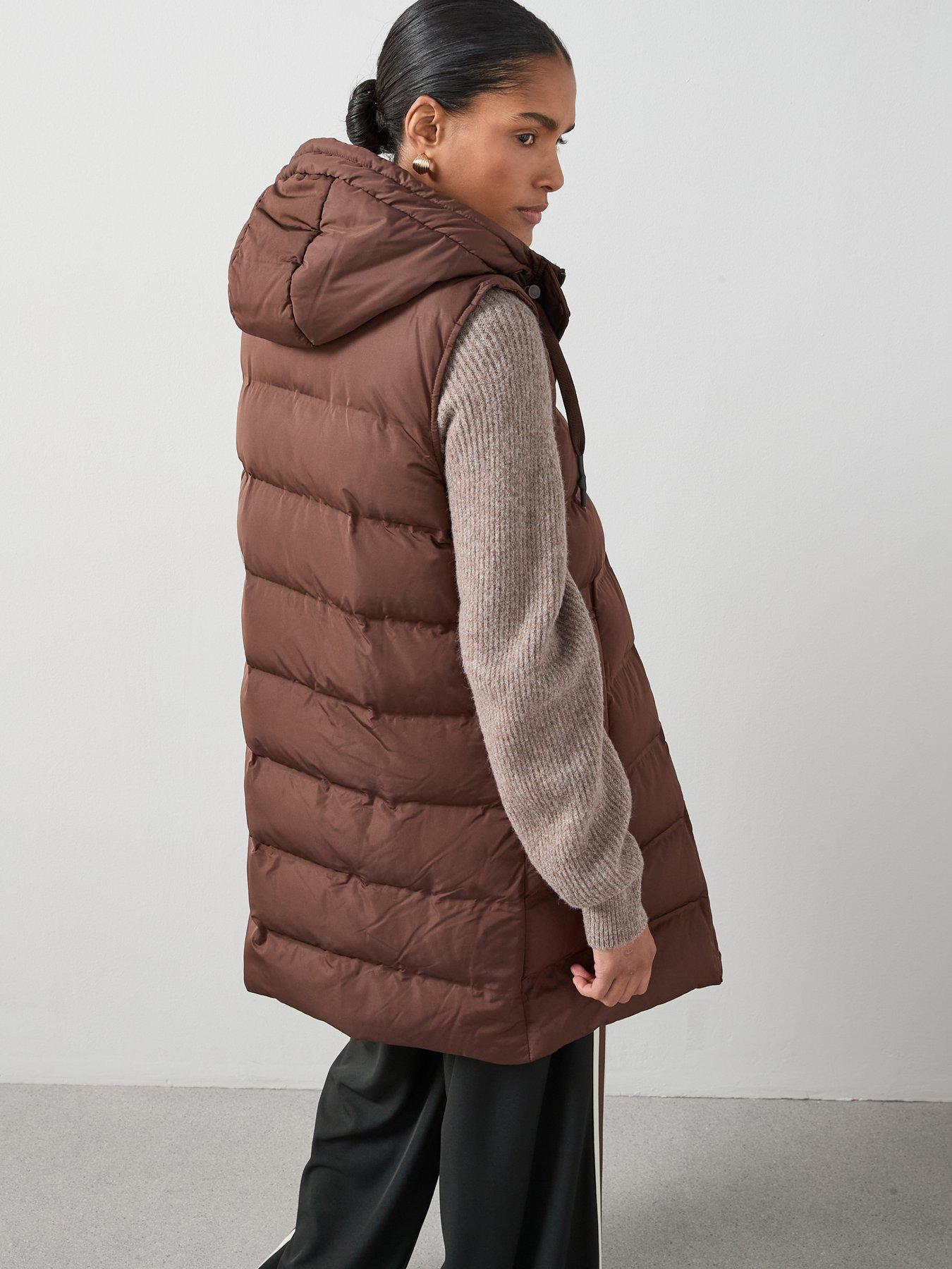 Image 2 of 7 of The Very Collection Longline Hooded Gilet - Chocolate Brown