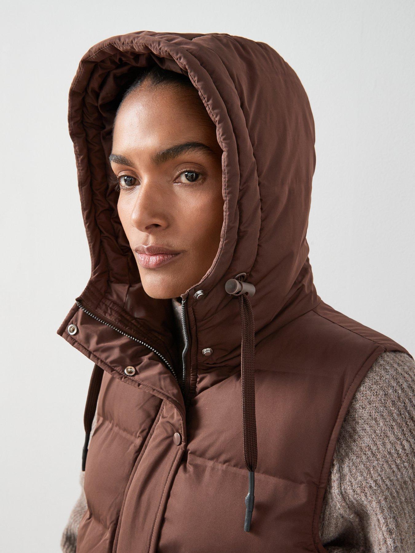 Image 4 of 7 of The Very Collection Longline Hooded Gilet - Chocolate Brown