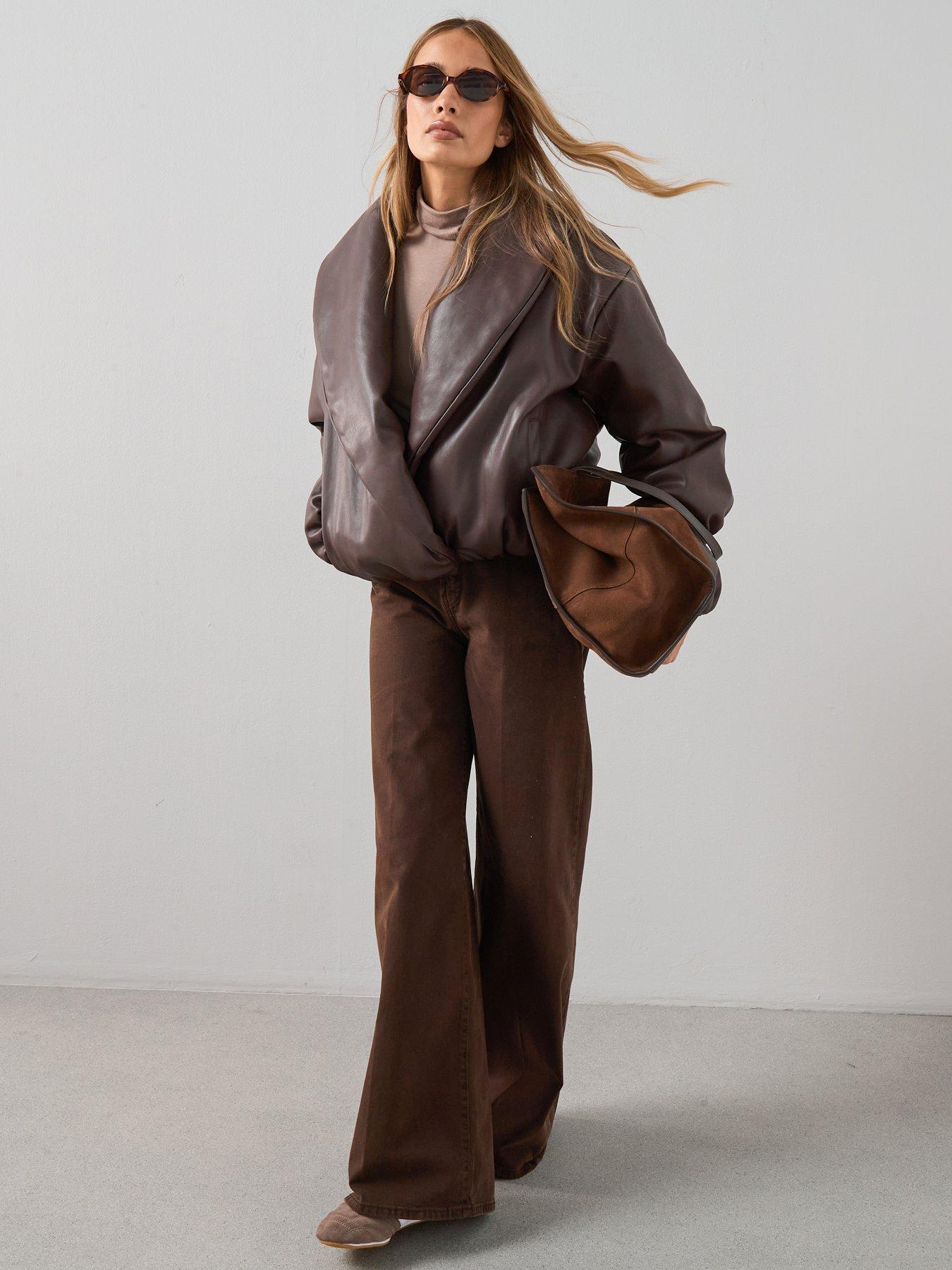 The Very Collection Faux Leather Shawl Collar Padded Coat - Burgundy