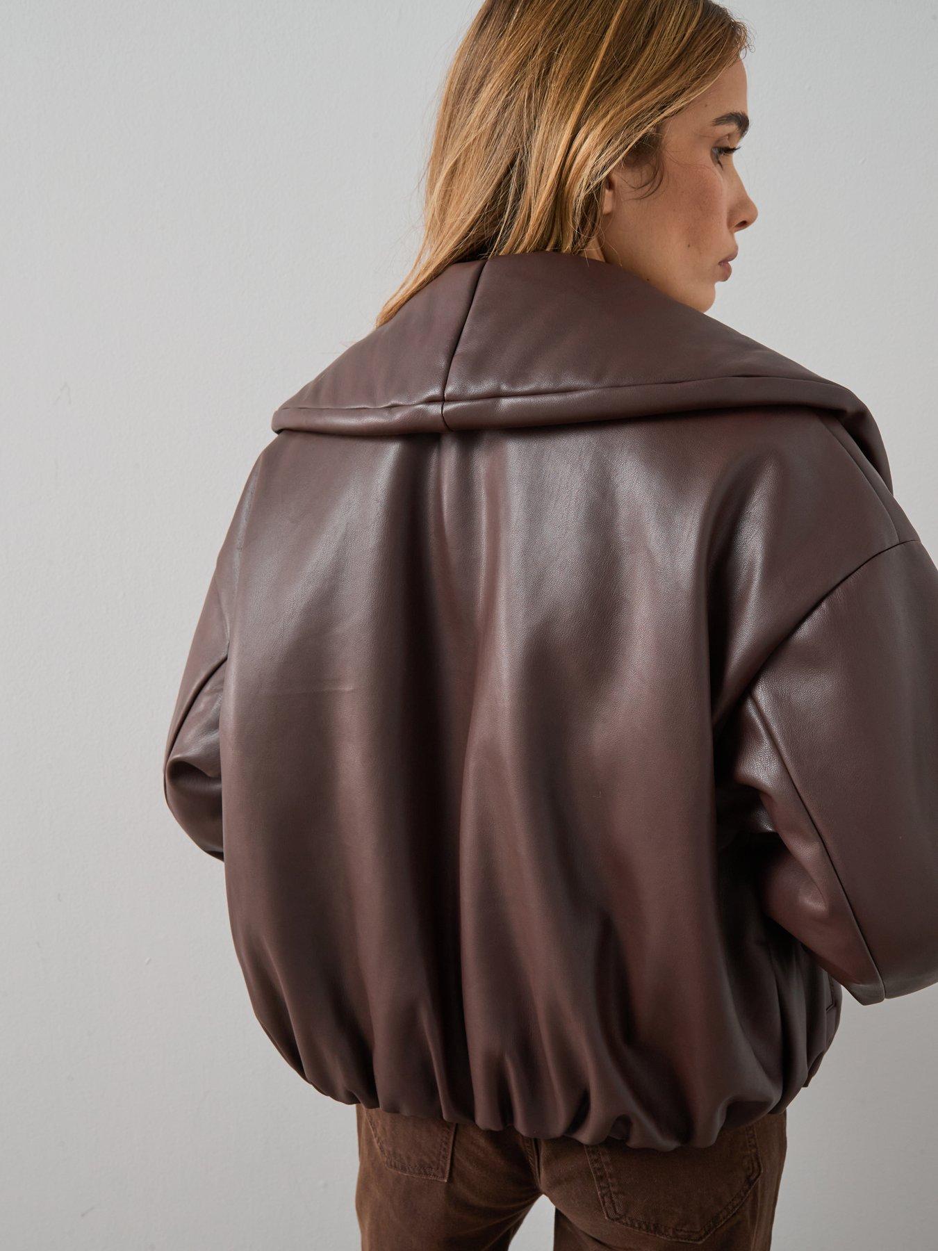 stillFront image of the-very-collection-faux-leather-shawl-collar-padded-coat-burgundy
