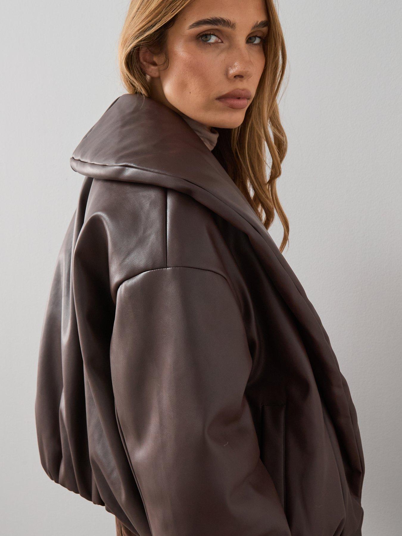  image of the-very-collection-faux-leather-shawl-collar-padded-coat-burgundy