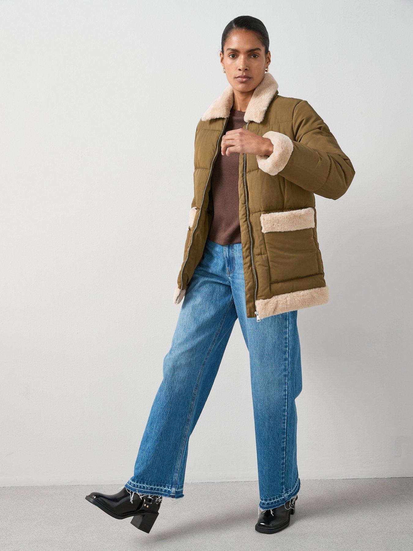 Image 3 of 7 of The Very Collection Padded Coat With Contrast Trim