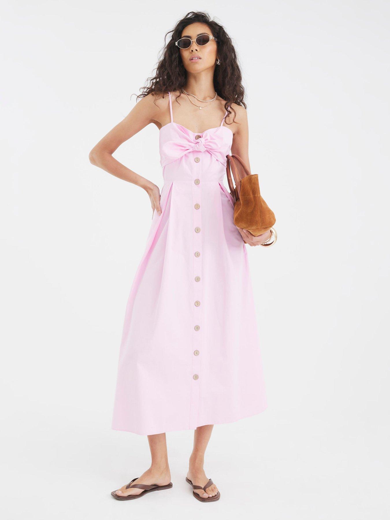undefined Midi Bow Button Up Dress - Pink