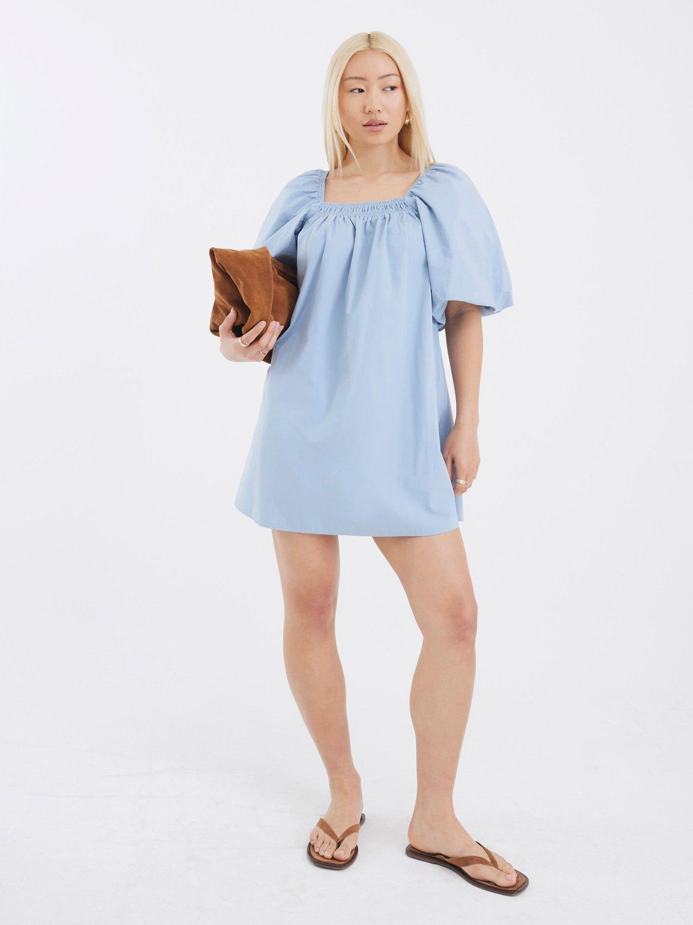 undefined Puff Sleeve Detail Dress - Blue