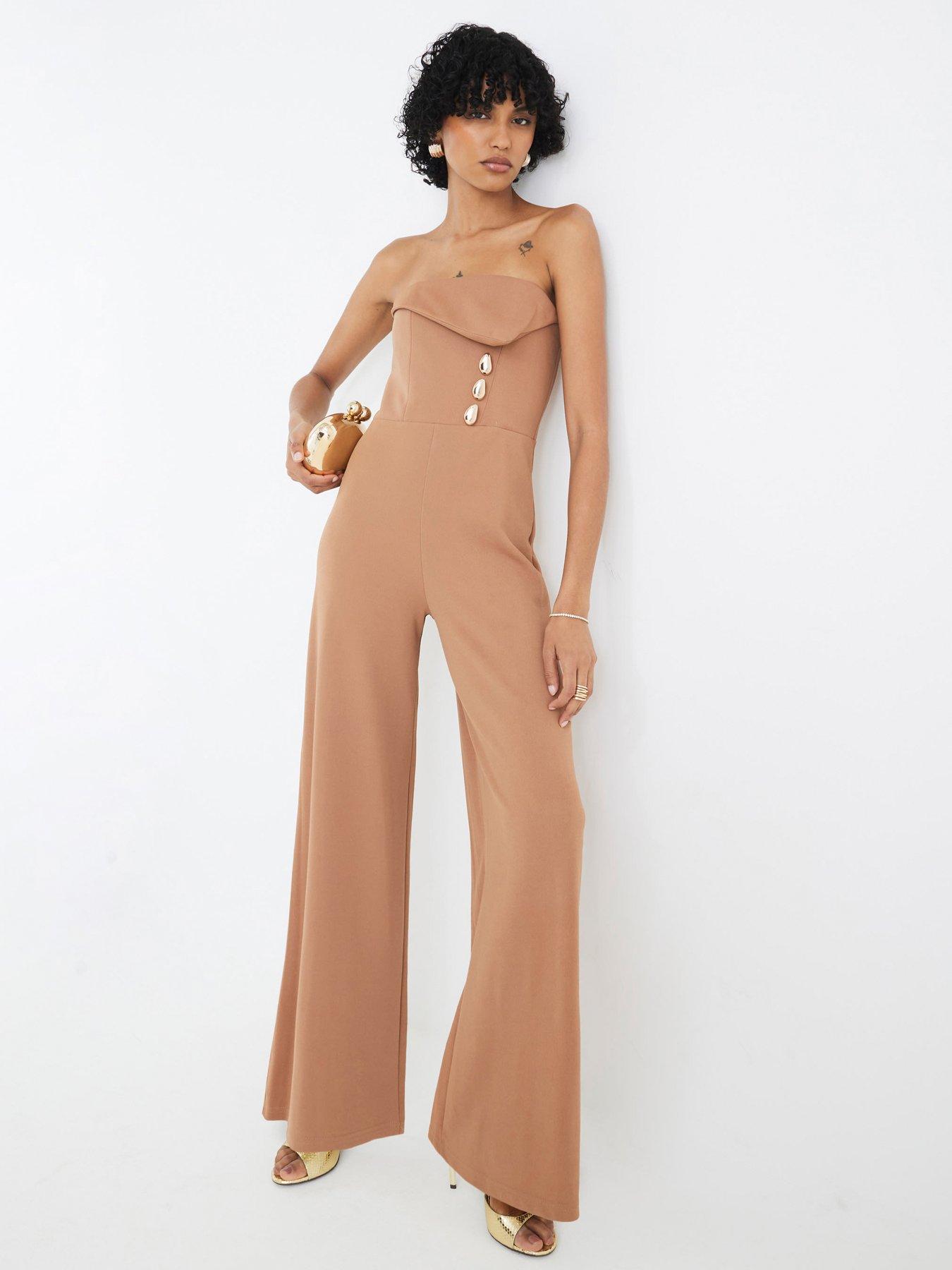 undefined Bandeau Trim Jumpsuit - Beige