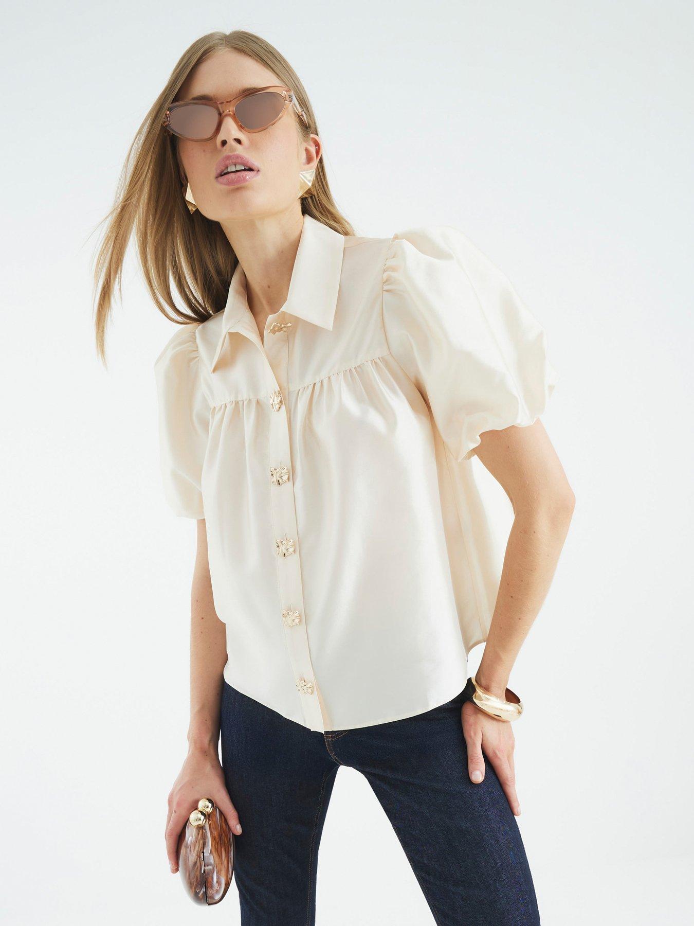 undefined Button Detail Short Sleeve Shirt - Cream
