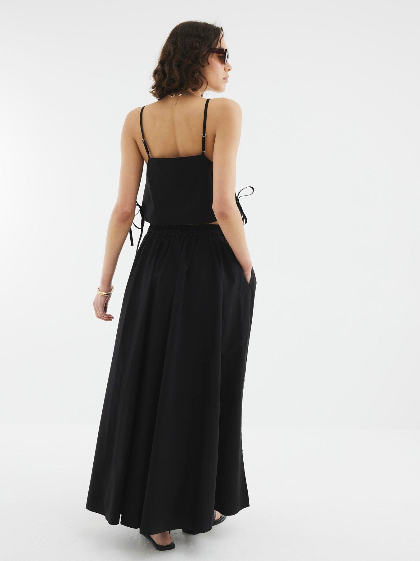 stillFront image of river-island-poplin-maxi-skirt-black