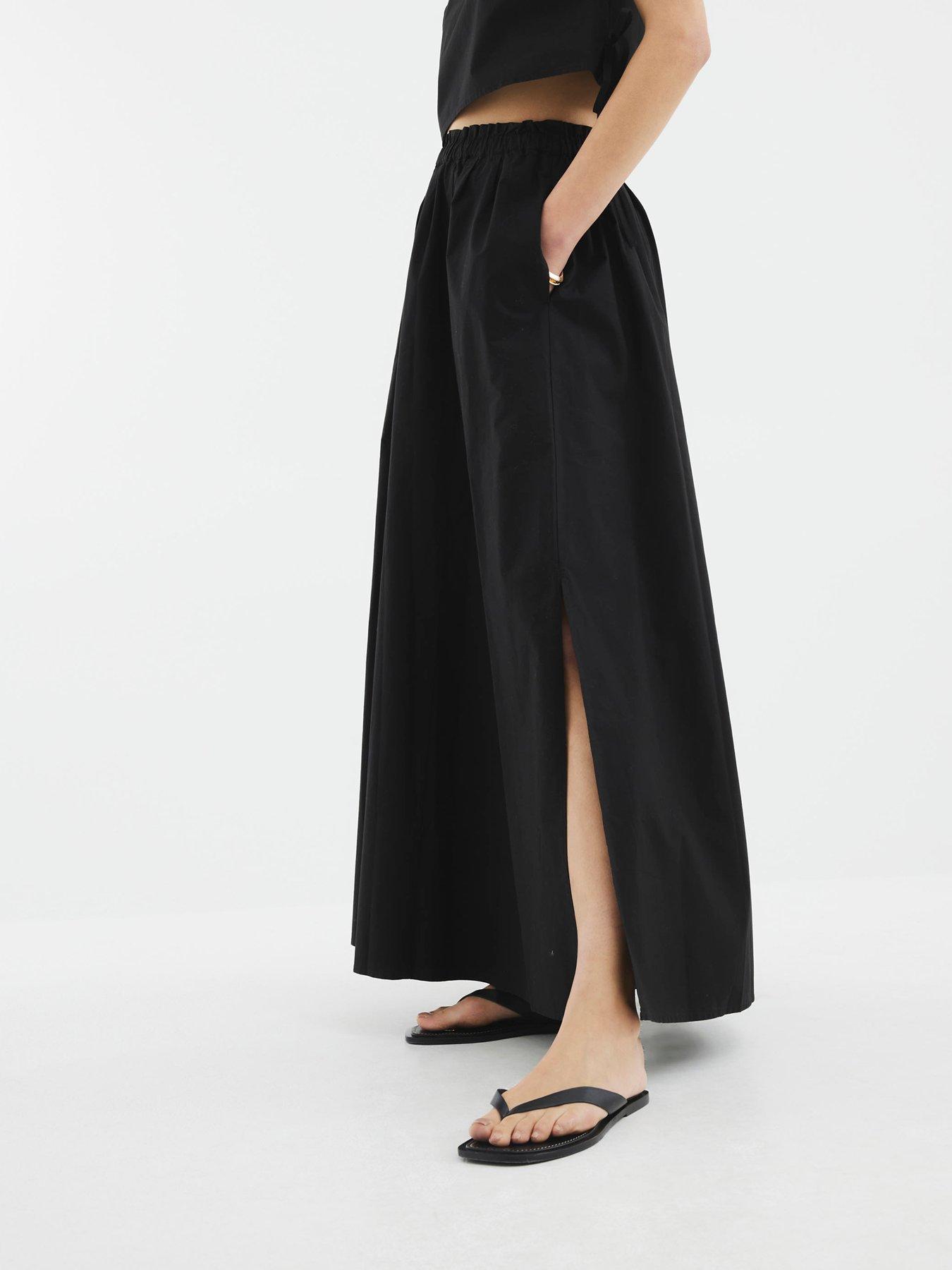  image of river-island-poplin-maxi-skirt-black