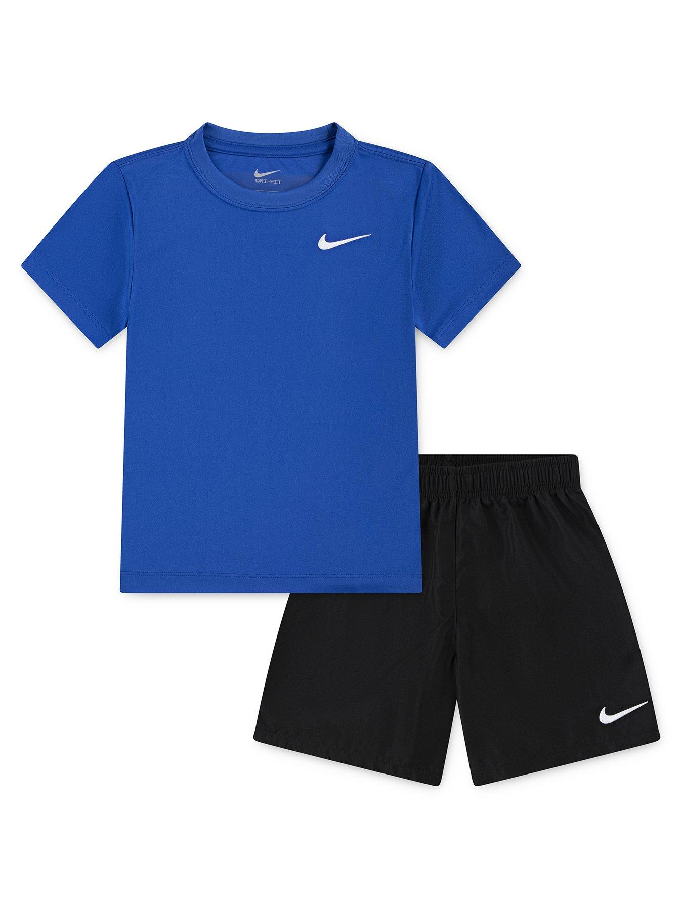 undefined Kids Boys Dri-Fit Shorts And T-Shirt Set - Black/ - Blue