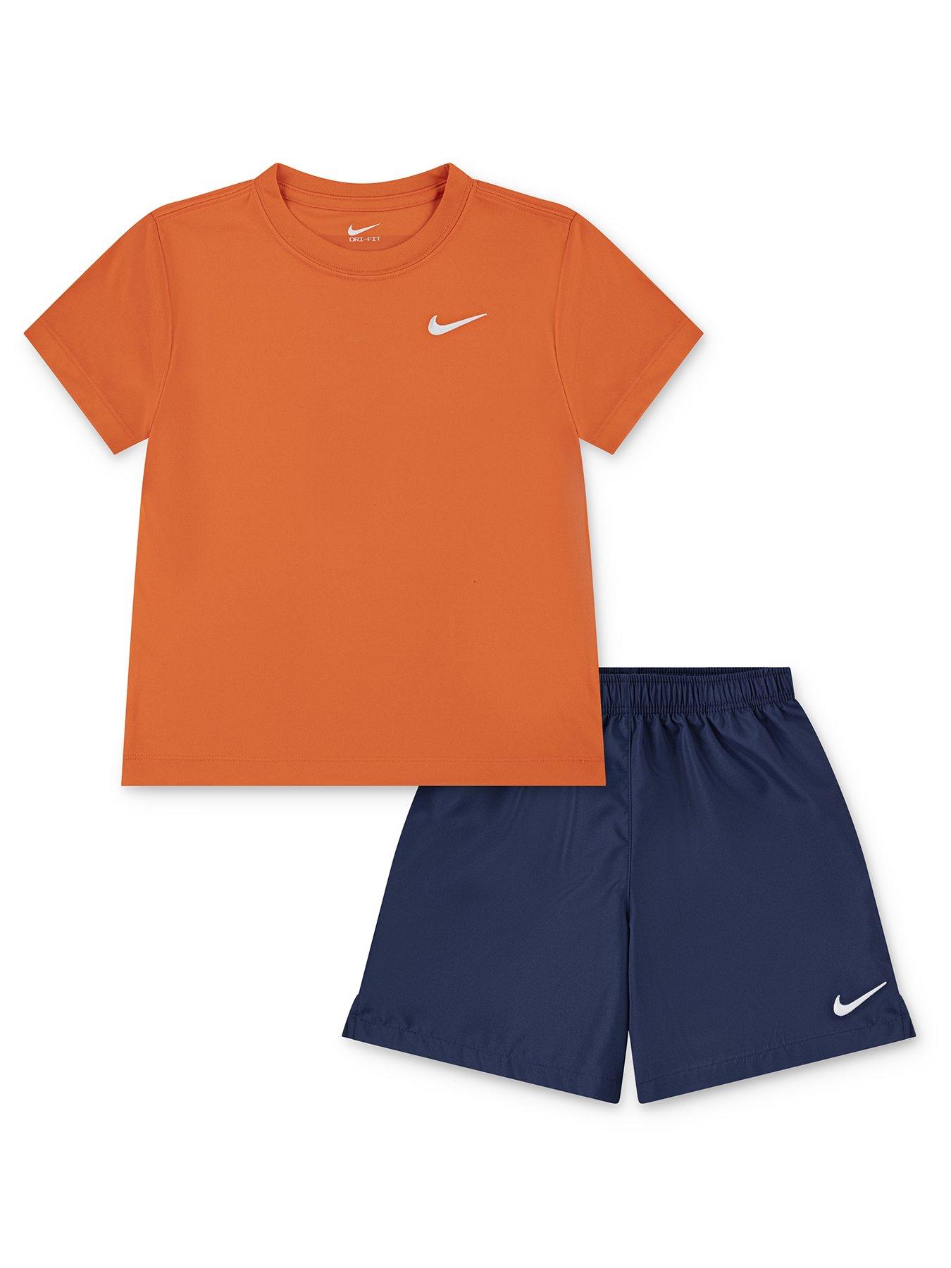 Nike Kids Boys Dri-Fit Shorts And T-Shirt Set - Orange/Blue