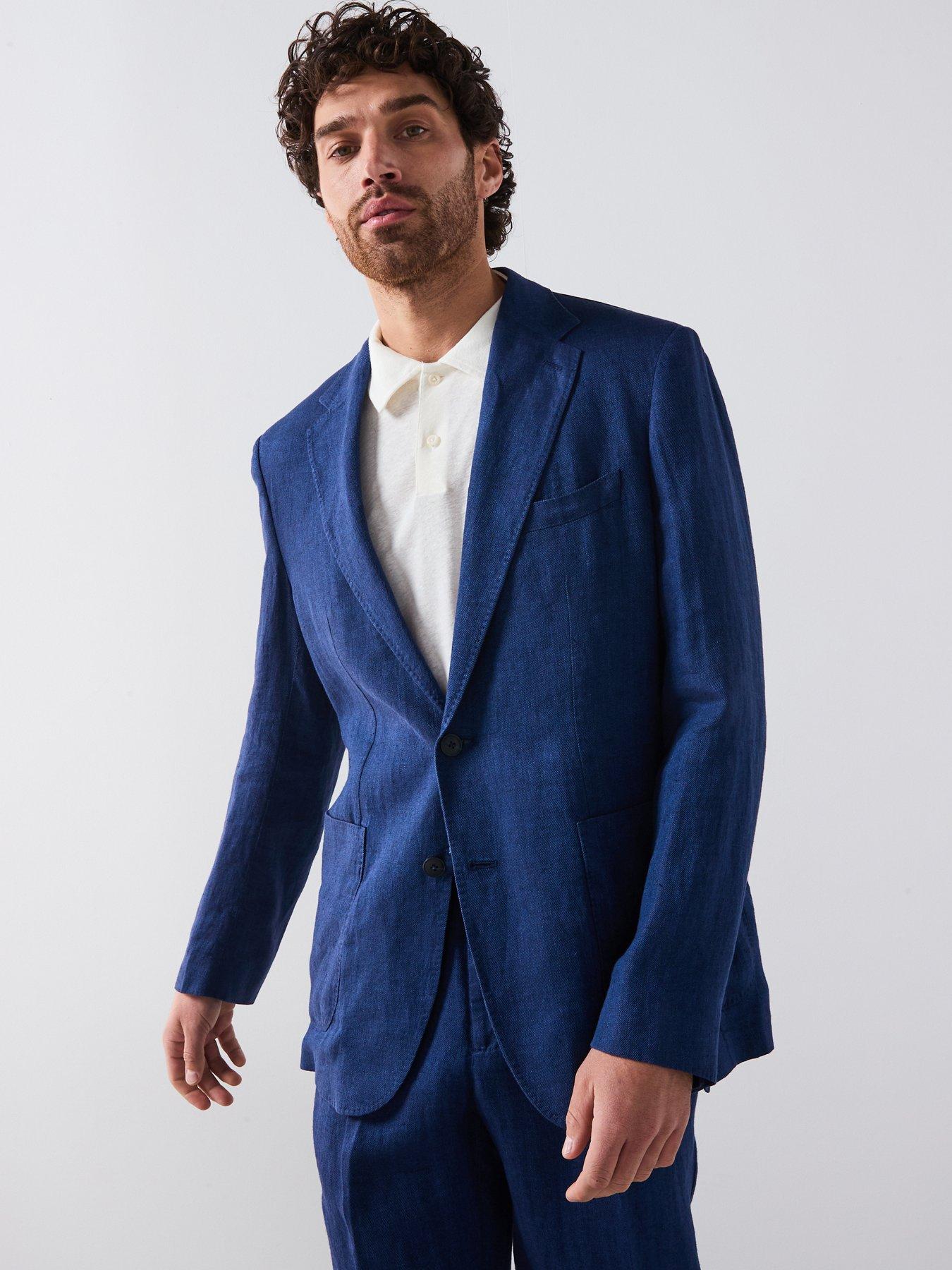 Mango Salerno Smart Slim Fit Linen Suit Jacket - Blue