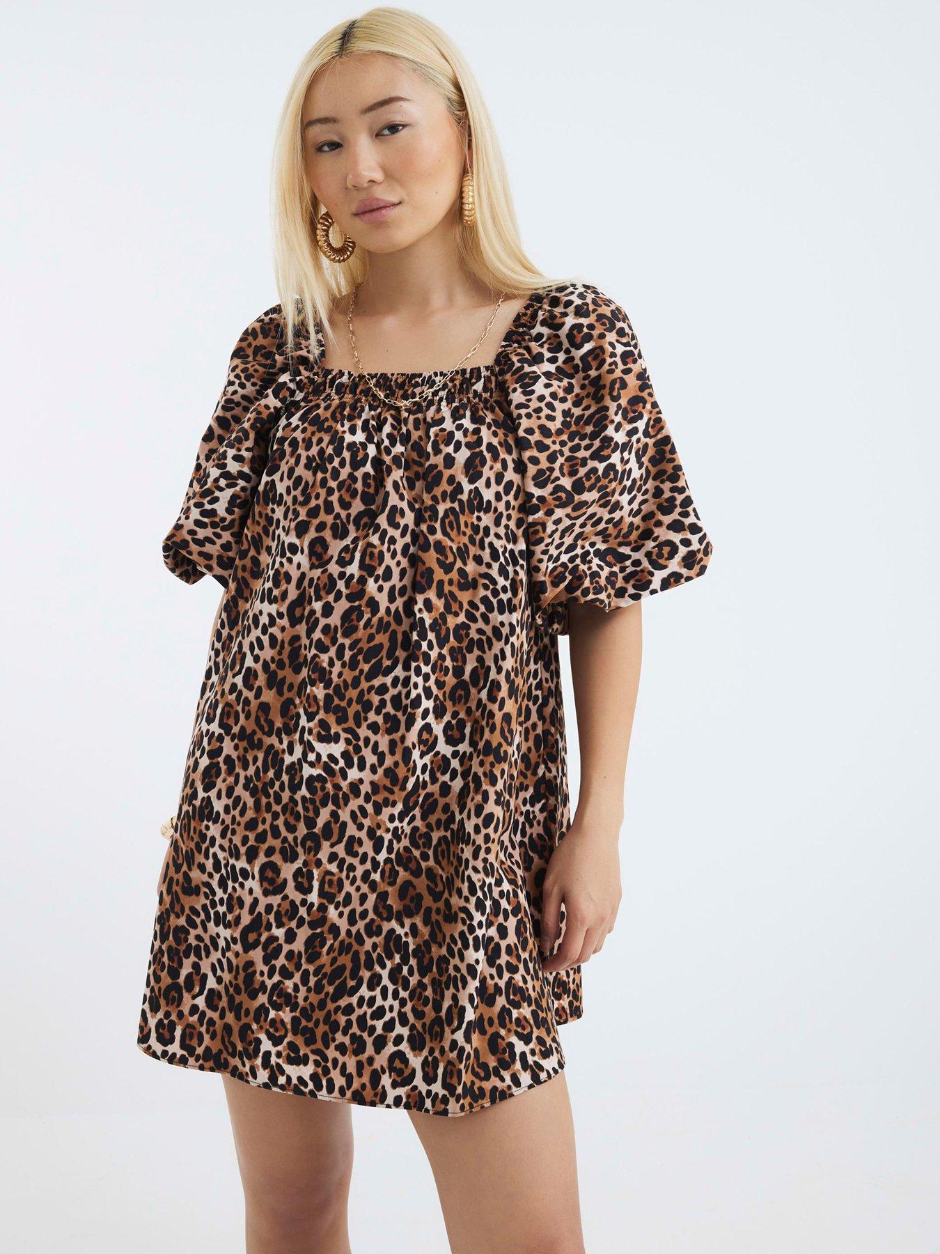 undefined Print Puff Sleeve Detail Dress