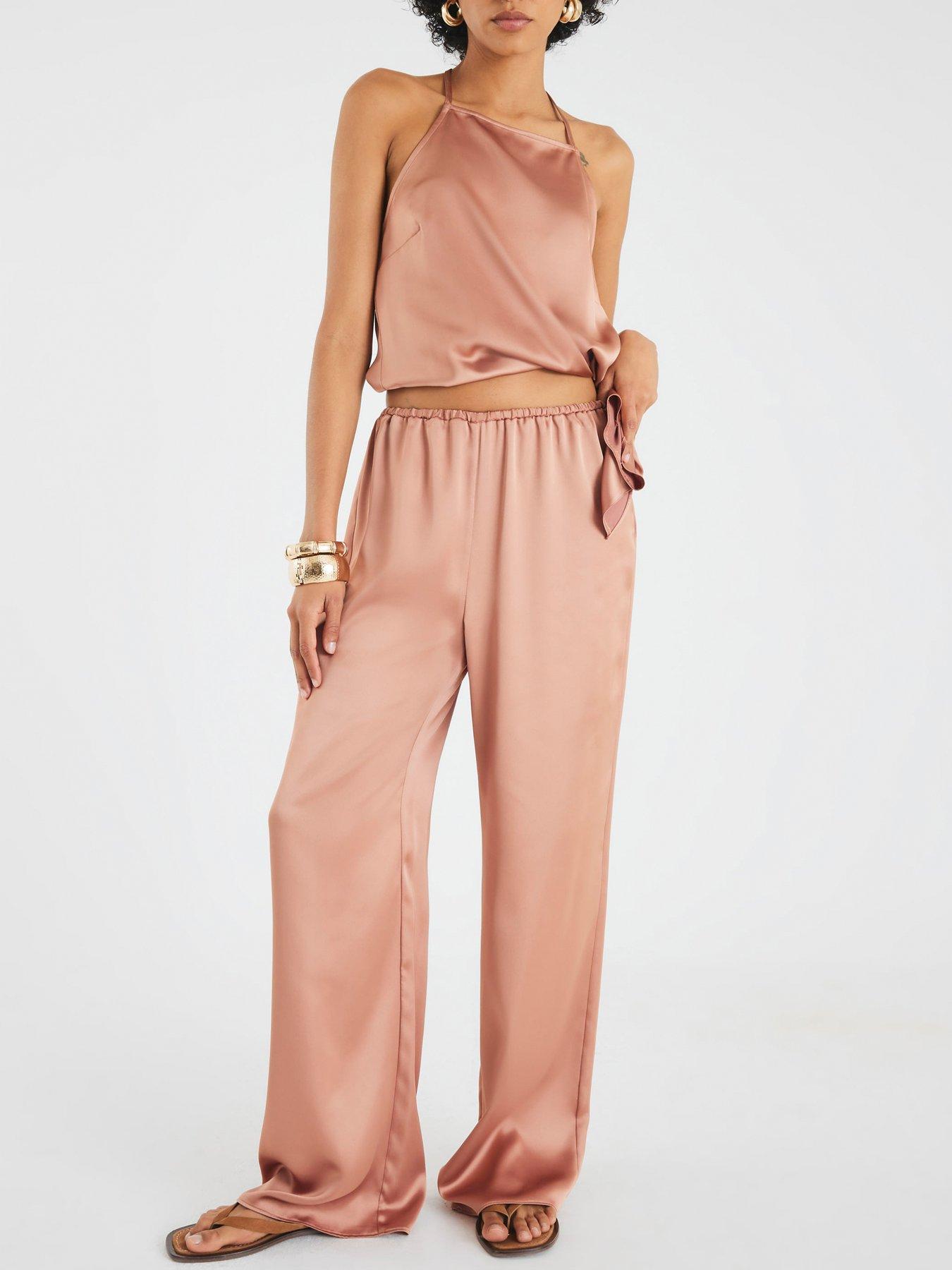 undefined Satin Straight Leg Trousers - Brown