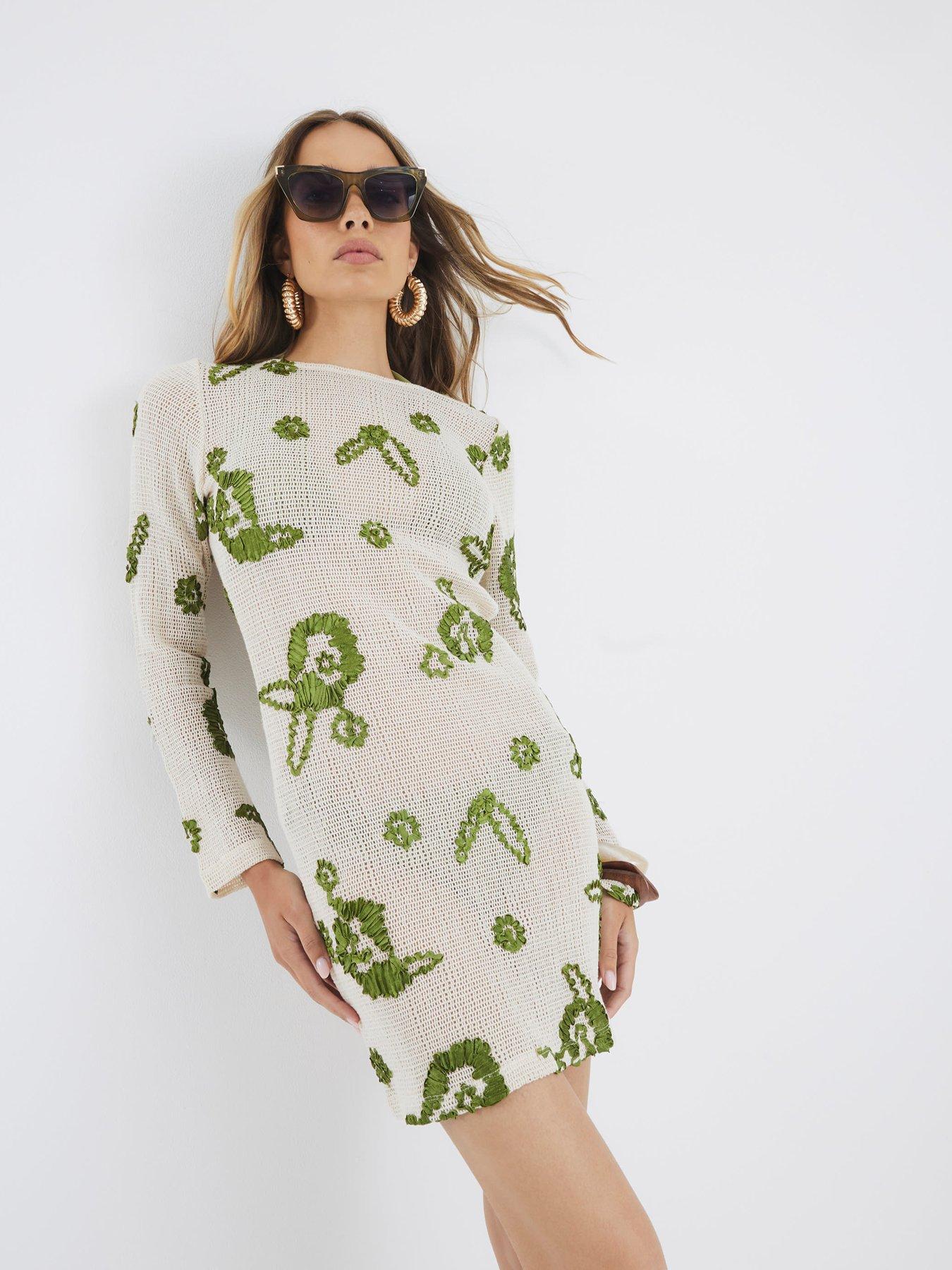 river island white embroidered dress White Bridal Áo Dài with Floral Lace main image 1