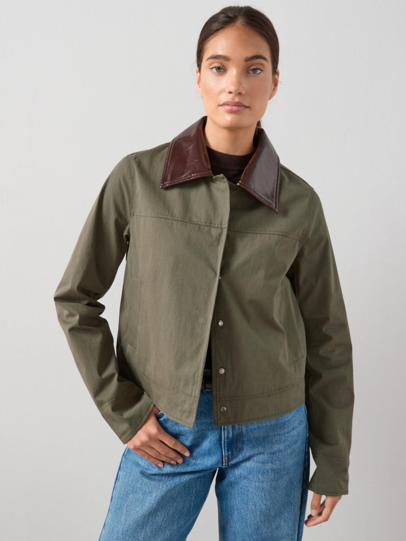 undefined Contrast Collar And Cuff Barn Jacket - Khaki