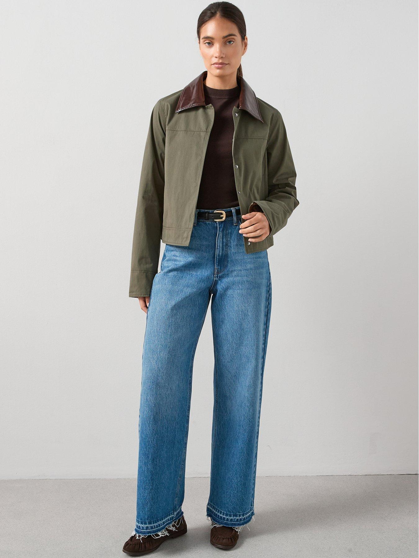 Image 1 of 7 of The Very Collection Contrast Collar And Cuff Barn Jacket&nbsp;- Khaki
