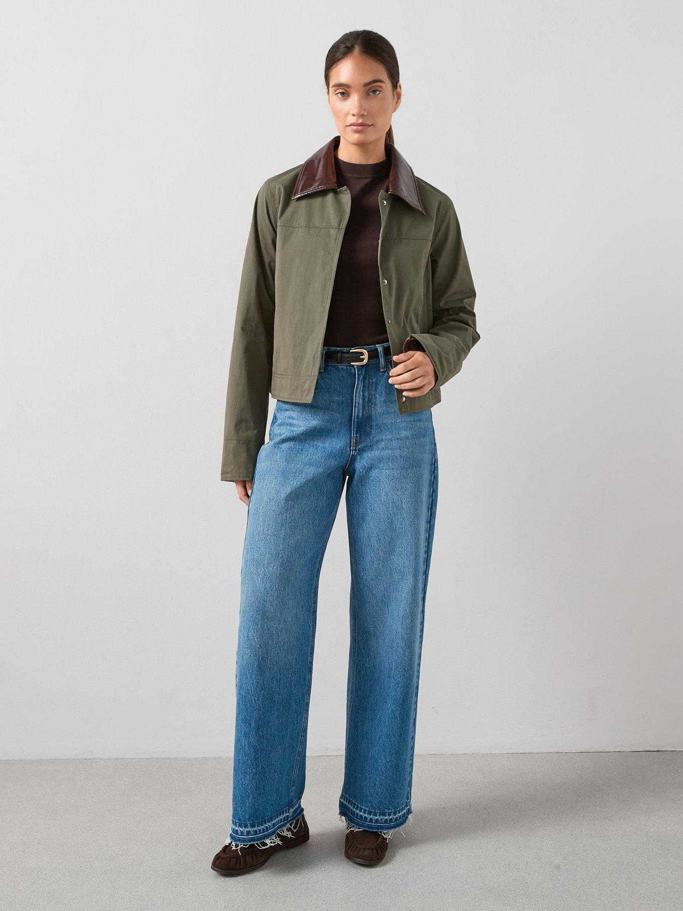 Image 3 of 7 of The Very Collection Contrast Collar And Cuff Barn Jacket&nbsp;- Khaki