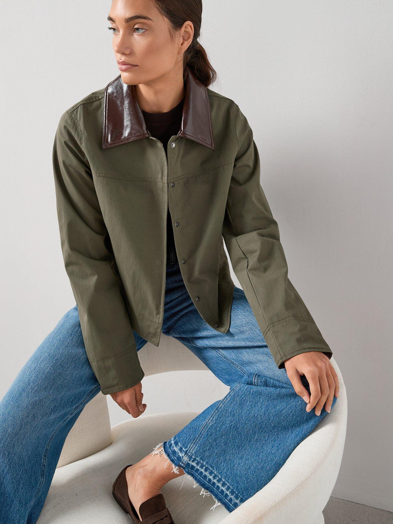 Image 5 of 7 of The Very Collection Contrast Collar And Cuff Barn Jacket&nbsp;- Khaki
