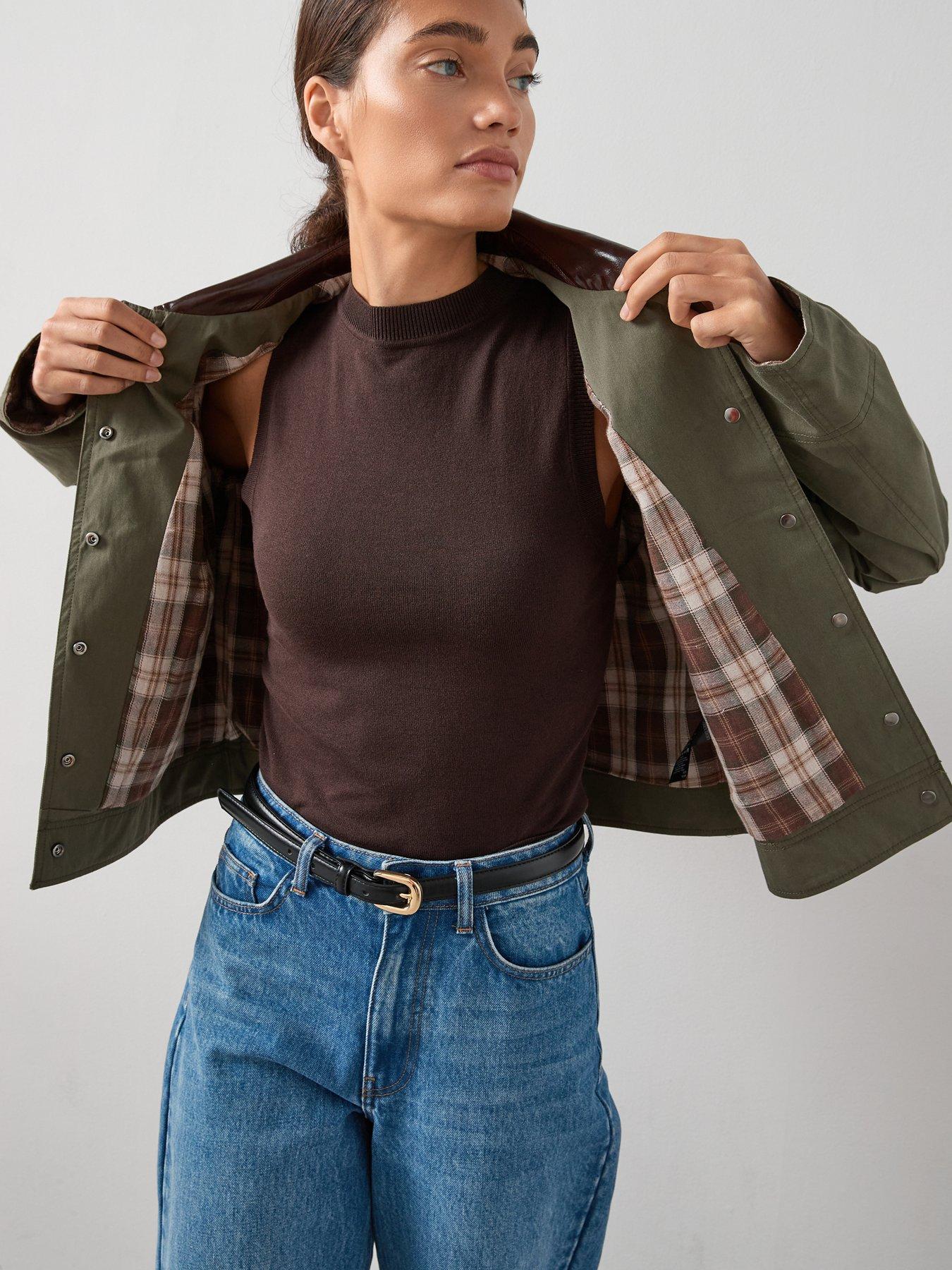 Image 6 of 7 of The Very Collection Contrast Collar And Cuff Barn Jacket&nbsp;- Khaki