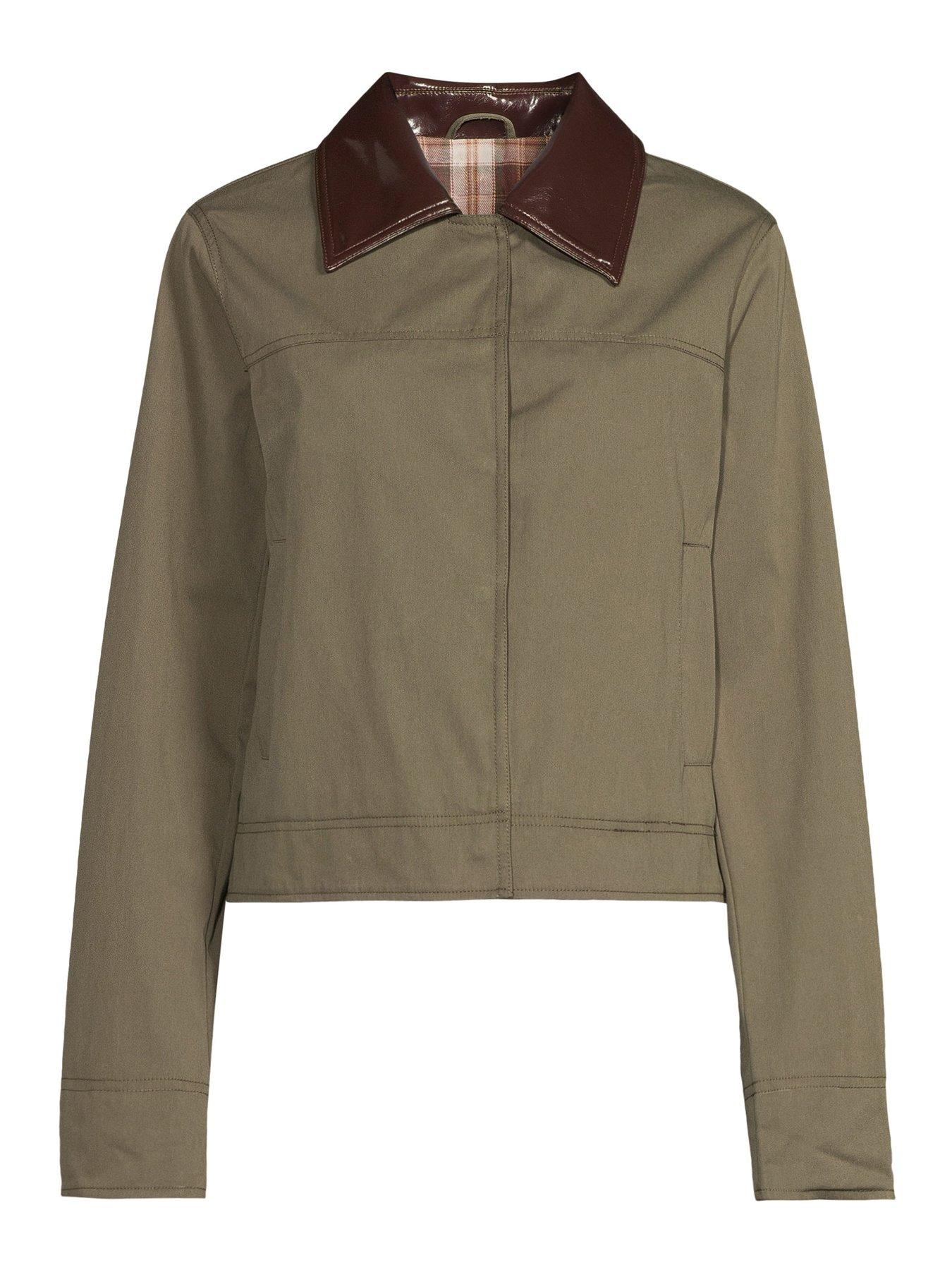 Image 7 of 7 of The Very Collection Contrast Collar And Cuff Barn Jacket&nbsp;- Khaki