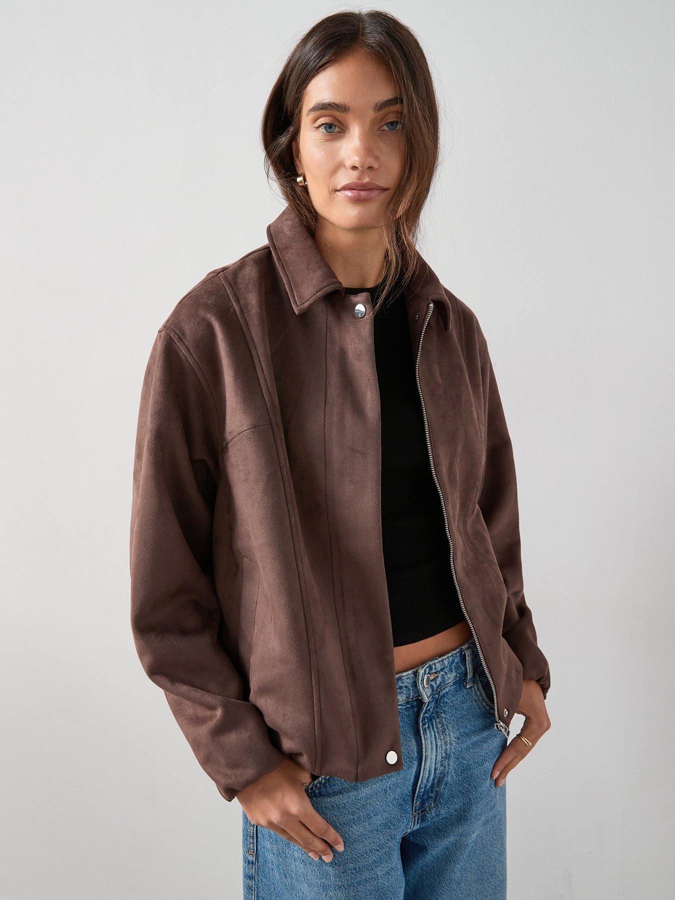 undefined Suedette Blouson Jacket - Dark Brown