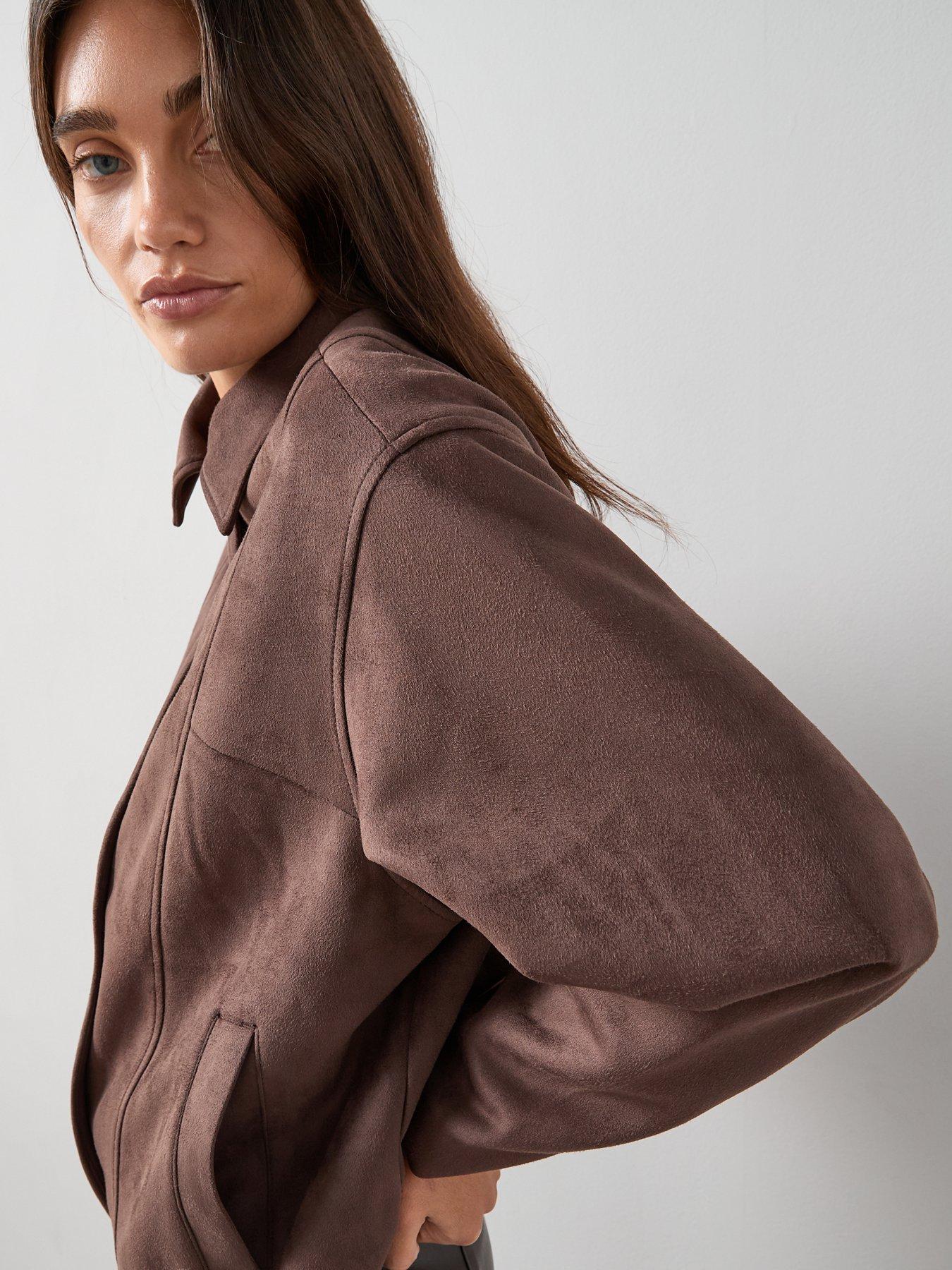 Image 4 of 7 of The Very Collection Suedette Blouson Jacket - Dark Brown