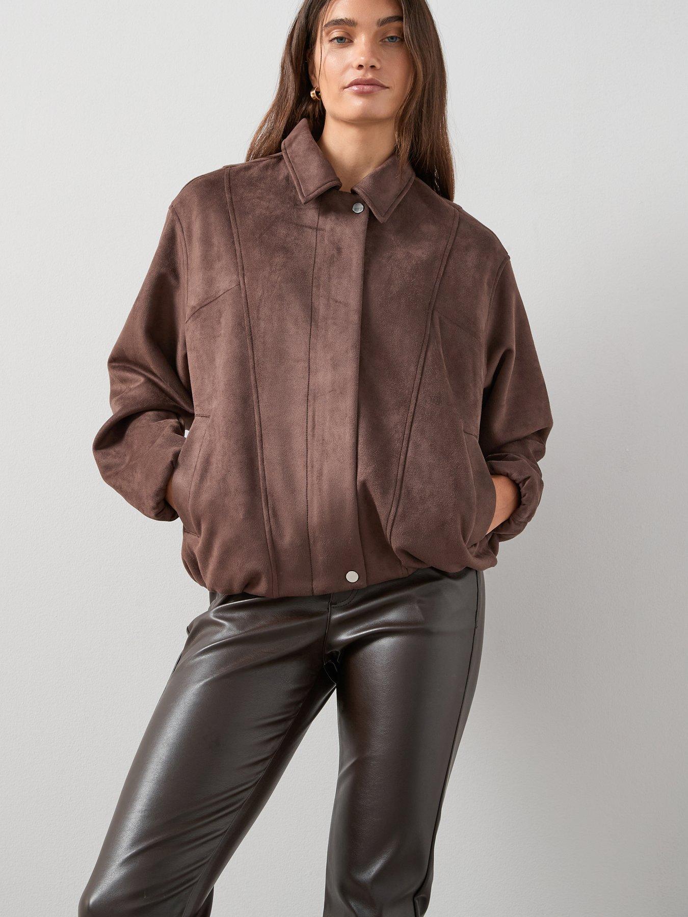 Image 6 of 7 of The Very Collection Suedette Blouson Jacket - Dark Brown