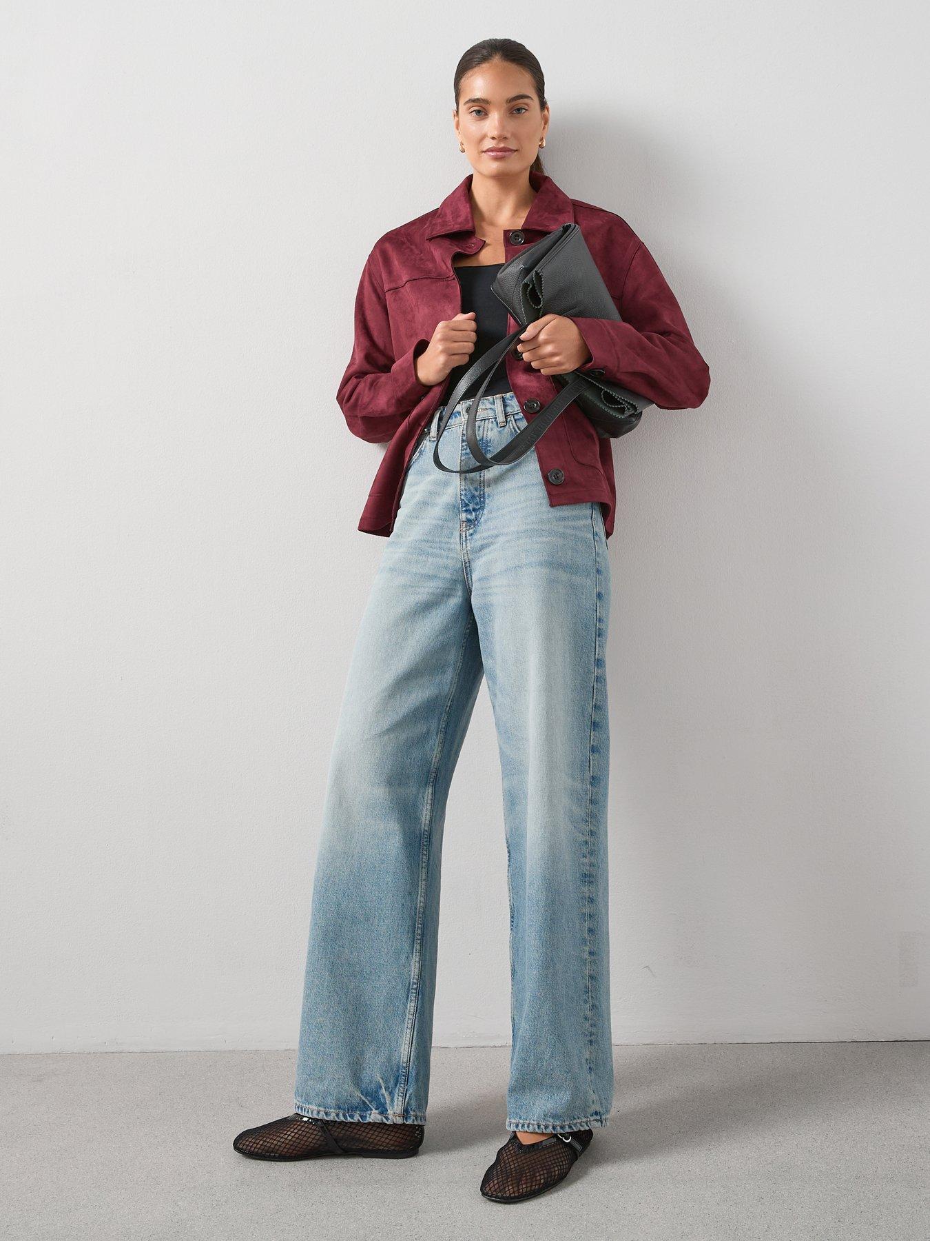 Image 3 of 6 of The Very Collection Faux Suede Button Front Jacket - Burgundy