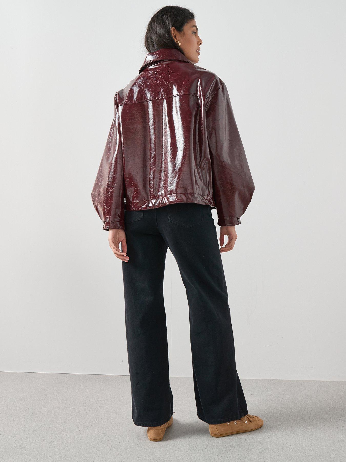 Image 2 of 6 of The Very Collection Faux Leather High Shine Bomber Jacket - Burgundy