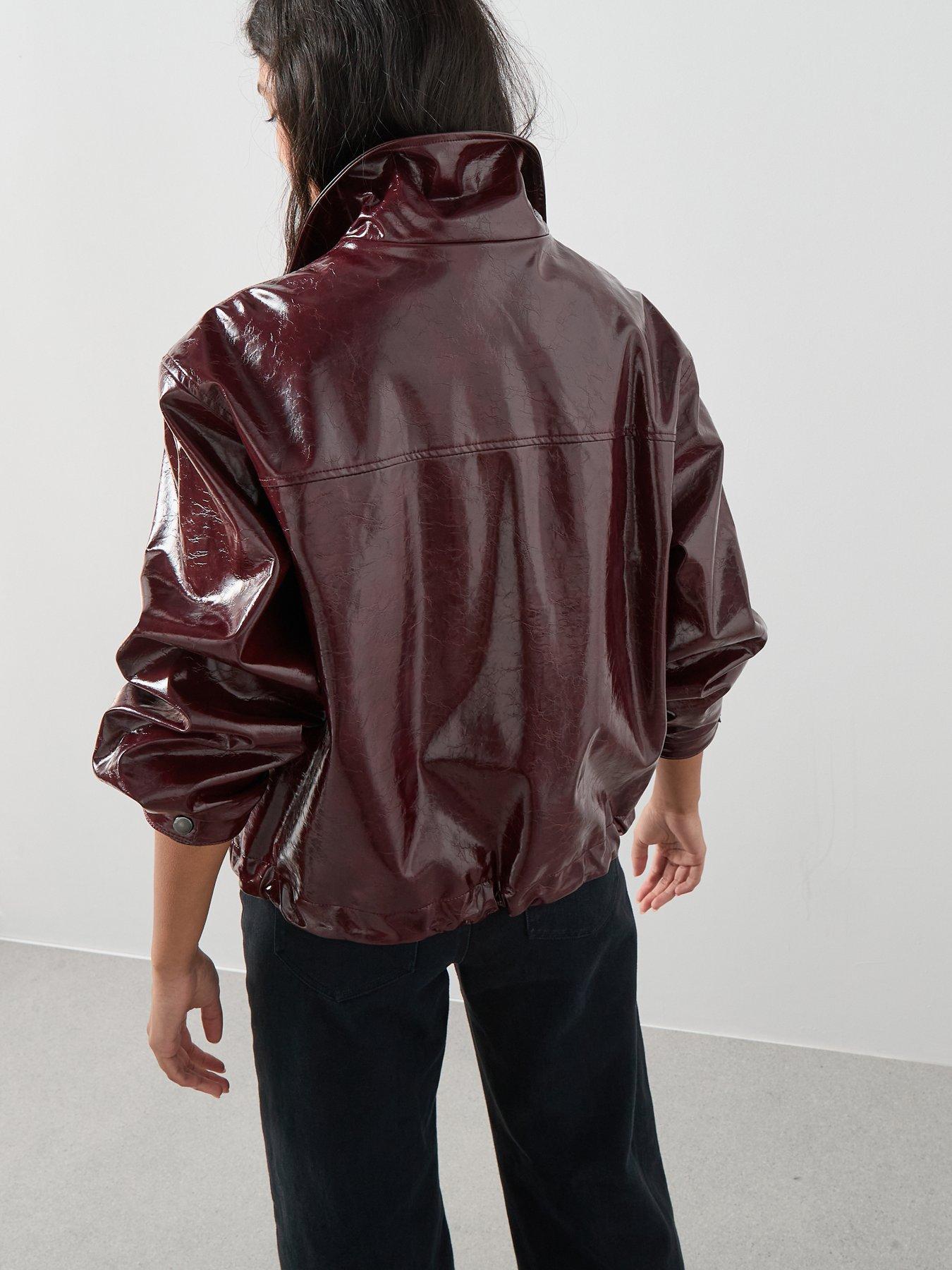Image 5 of 6 of The Very Collection Faux Leather High Shine Bomber Jacket - Burgundy
