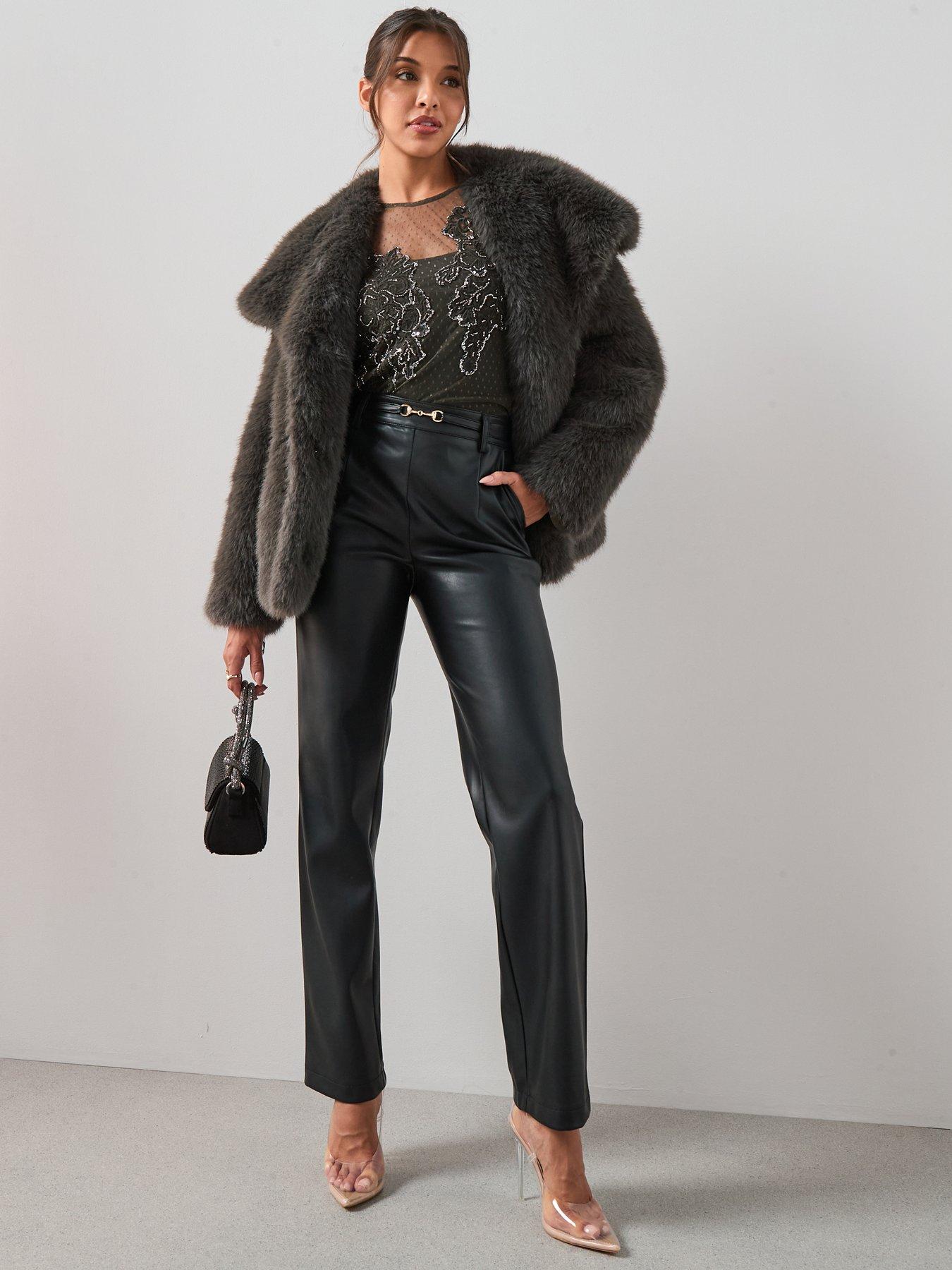  image of the-very-collection-shawl-collar-faux-fur-coat-grey