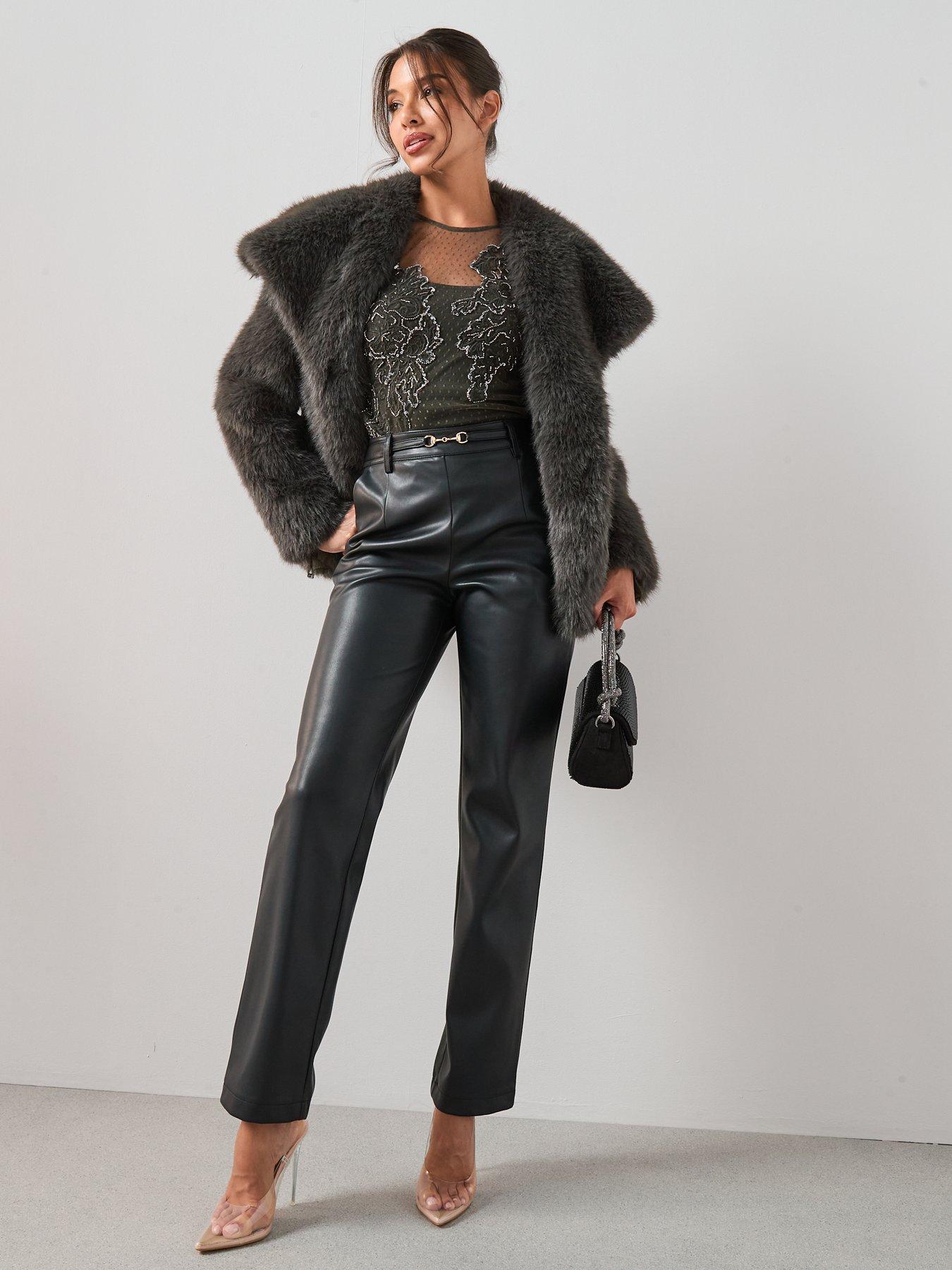  image of the-very-collection-shawl-collar-faux-fur-coat-grey