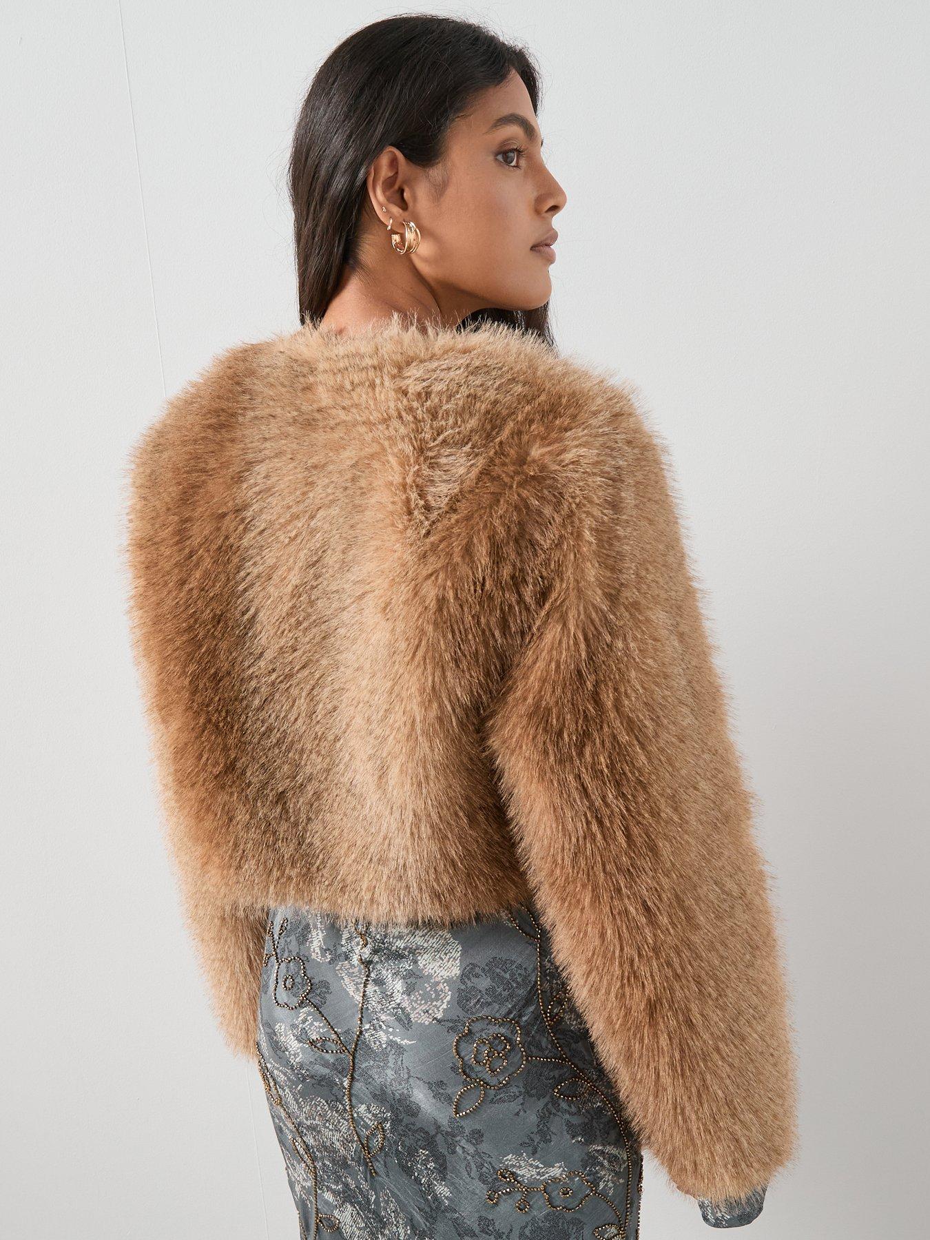Image 2 of 7 of The Very Collection Short Faux Fur Jacket - Brown